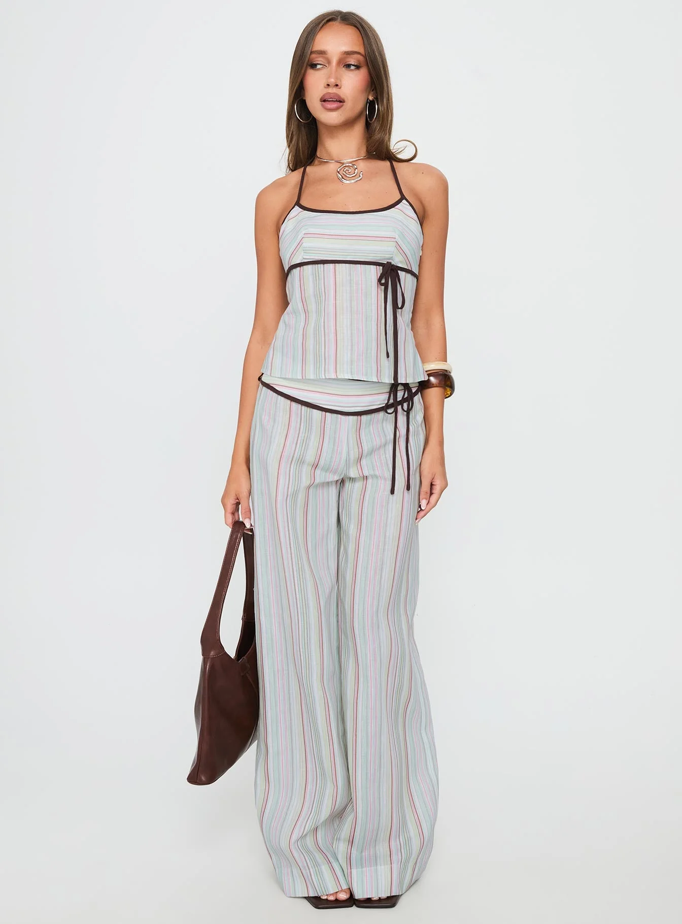 Taylar Tie Bust Top Green Stripe - Image 3