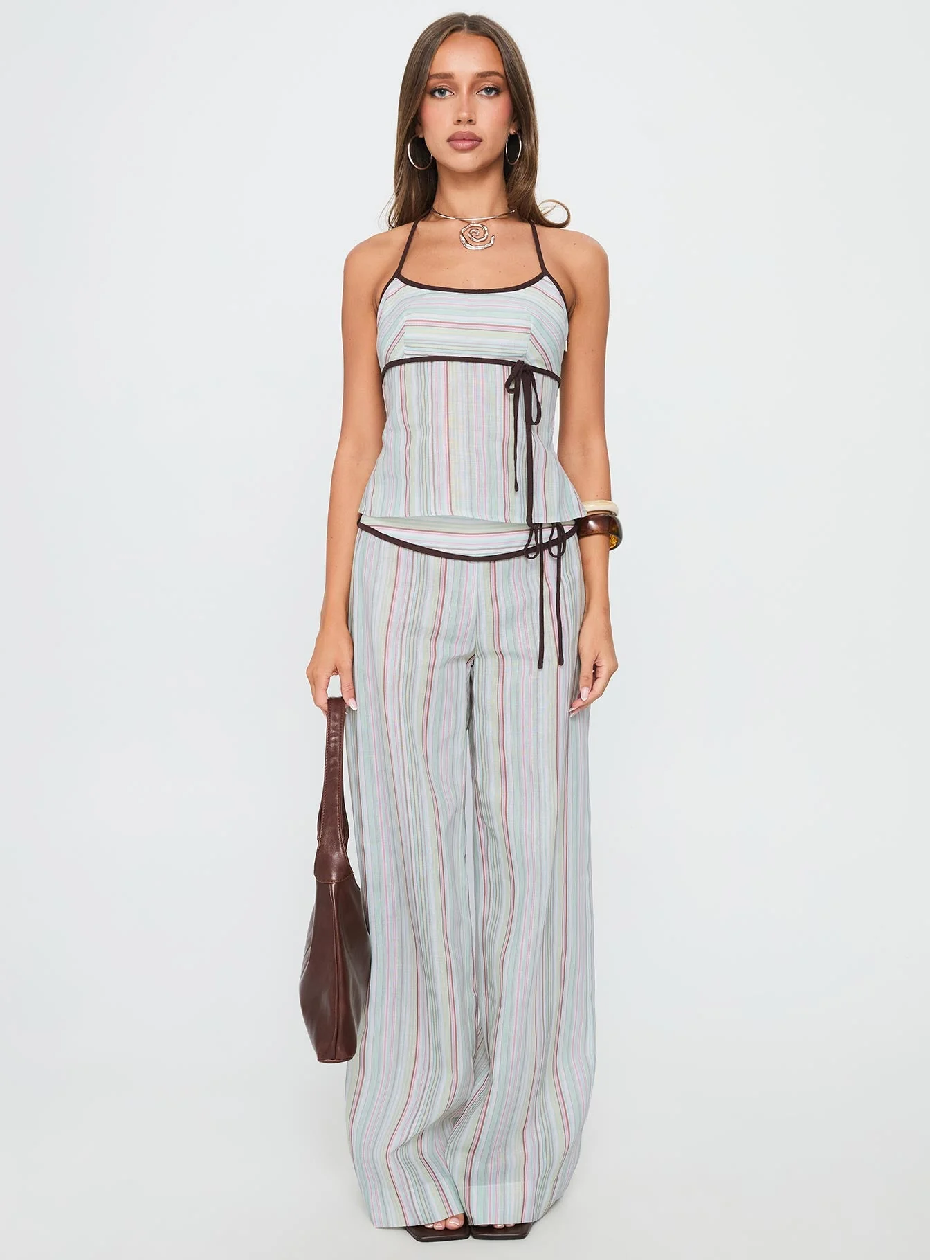 Taylar Tie Bust Top Green Stripe - Image 7