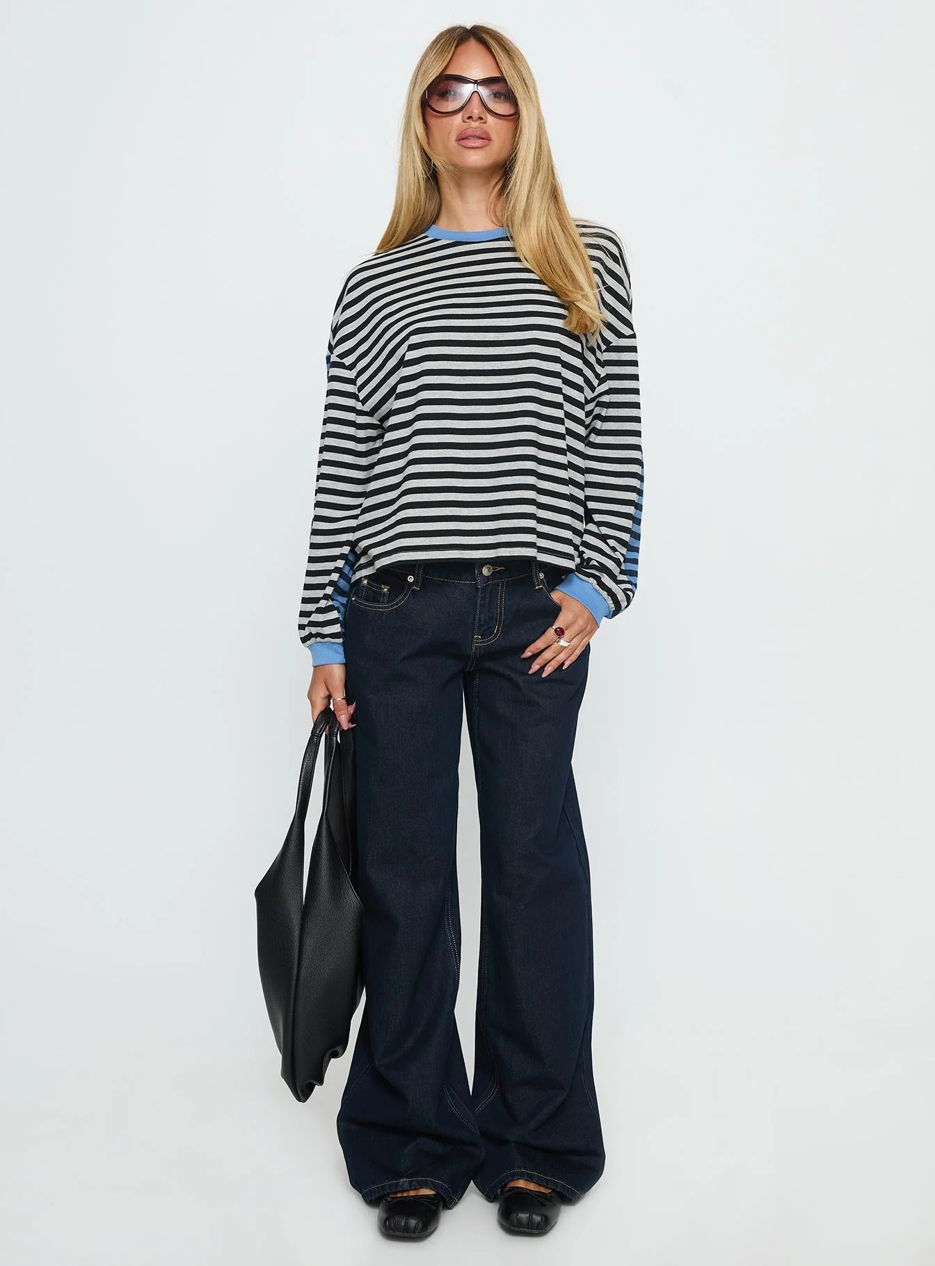 Taysha Long Sleeve Top Black / Grey Stripe - Image 3