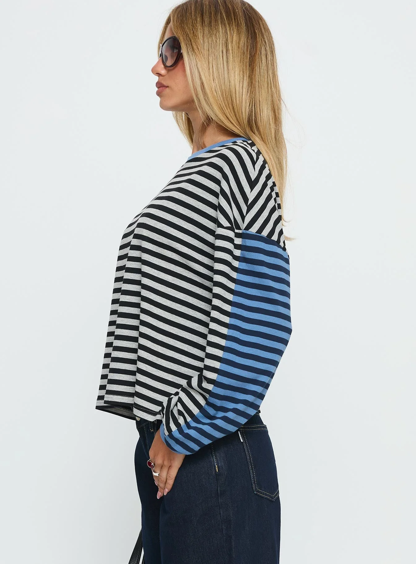 Taysha Long Sleeve Top Black / Grey Stripe - Image 4