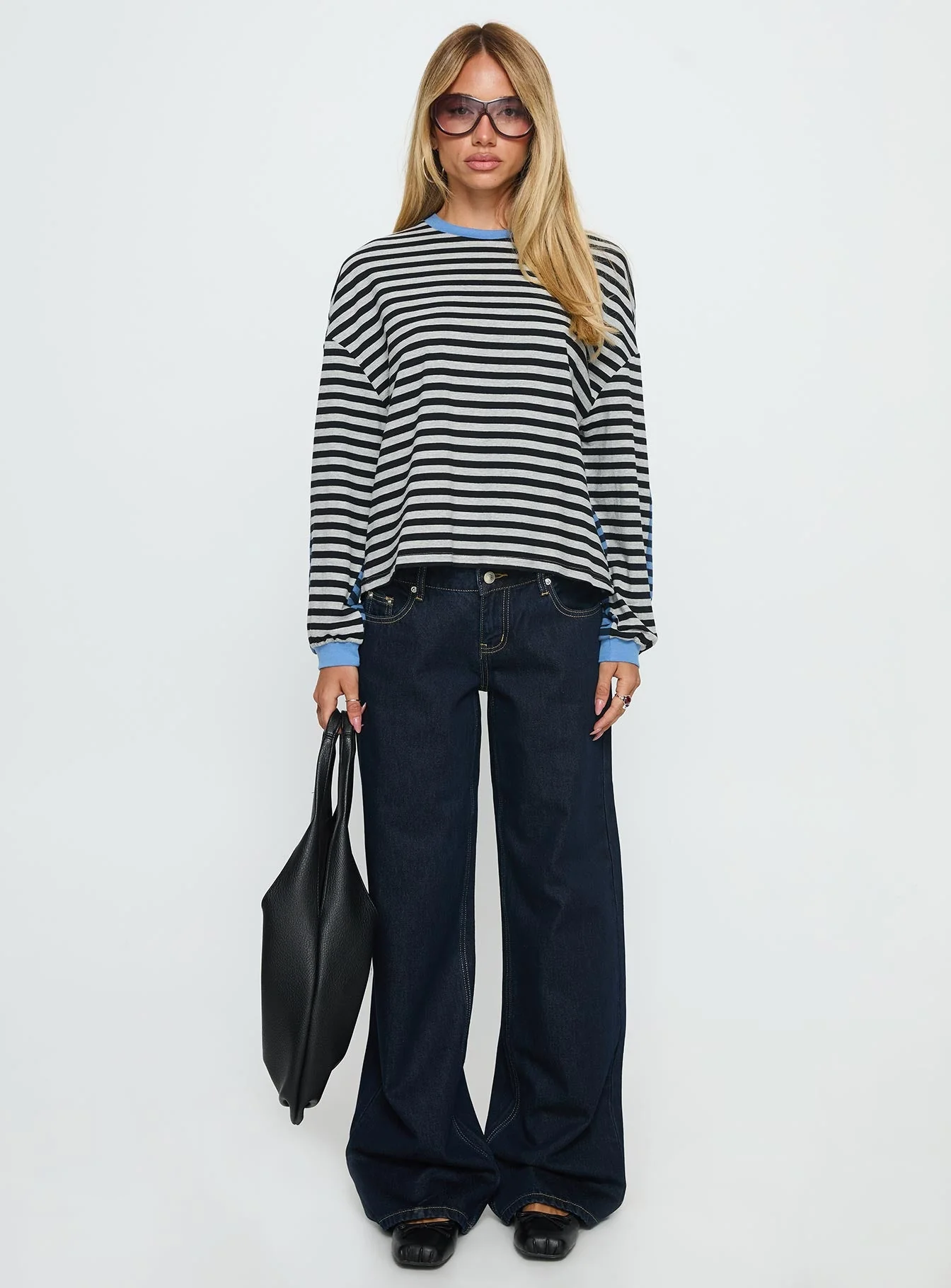 Taysha Long Sleeve Top Black / Grey Stripe - Image 7