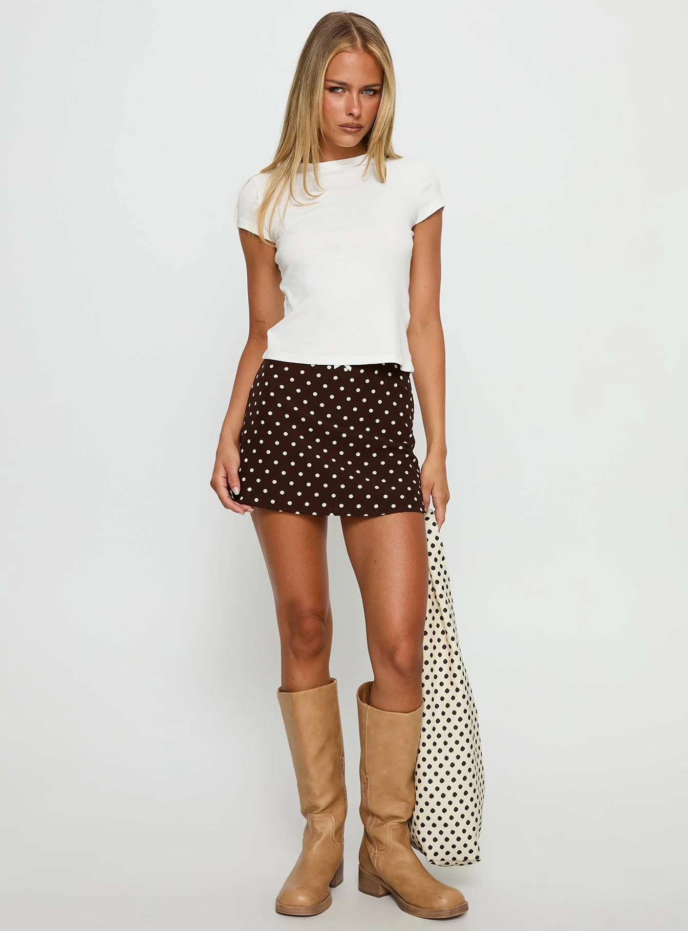 Tejano Mini Skirt Brown Polka Dot - Image 3