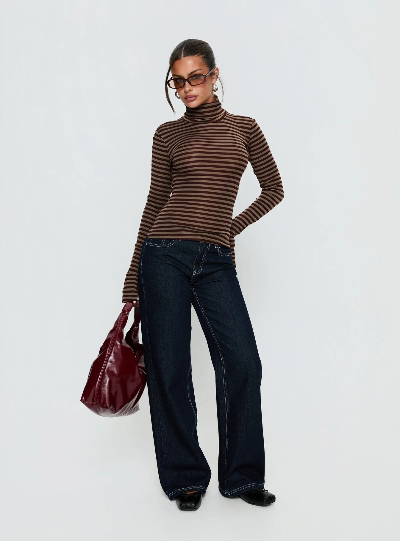Temika Long Sleeve Backless Top Brown Stripe - Image 3