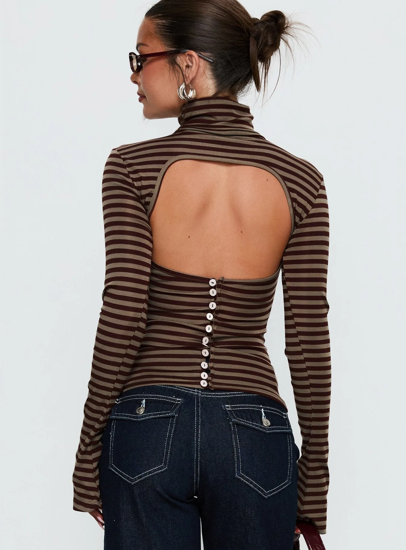 Temika Long Sleeve Backless Top Brown Stripe - Image 5