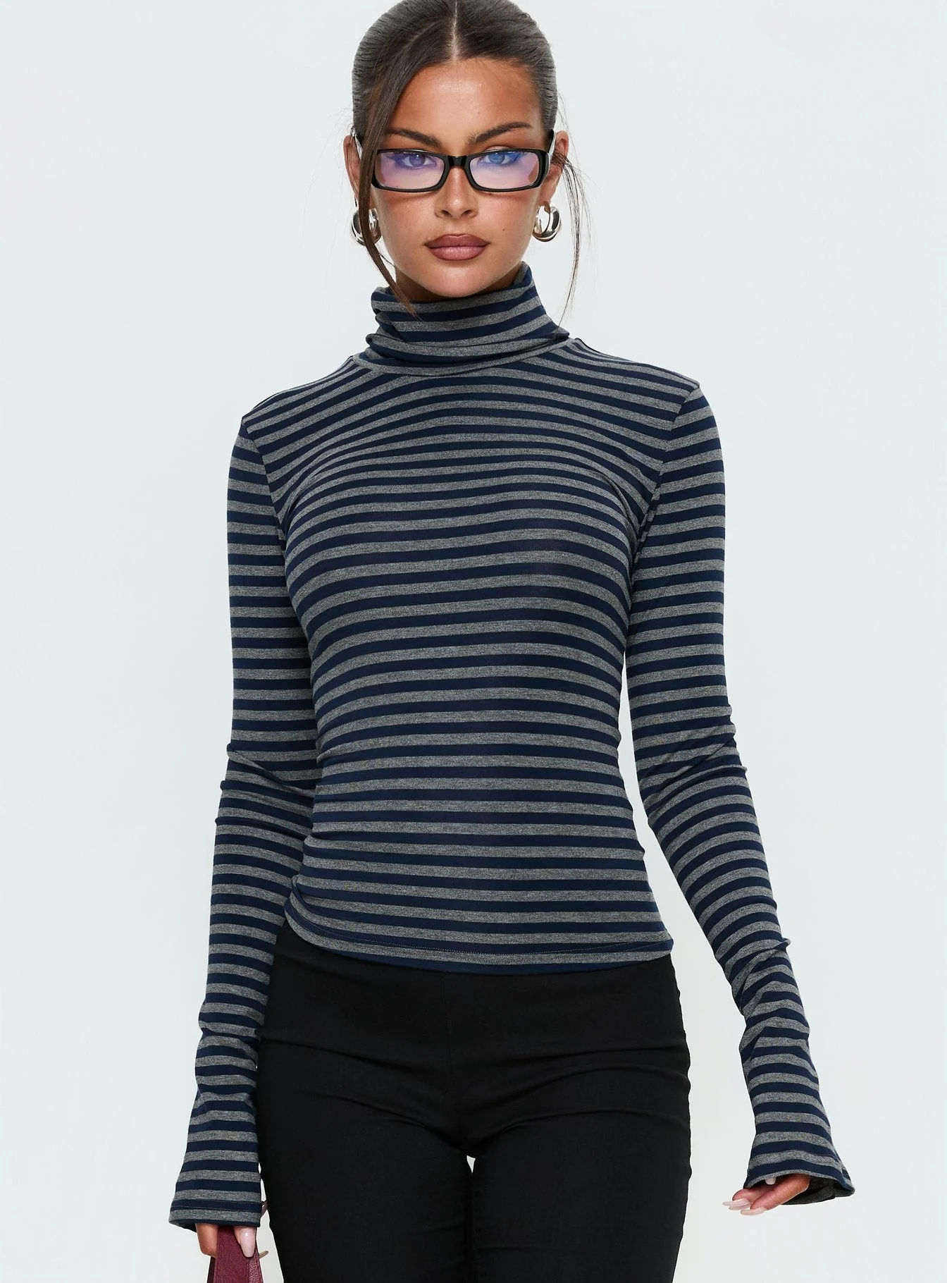 Temika Long Sleeve Backless Top Navy Stripe - Image 2