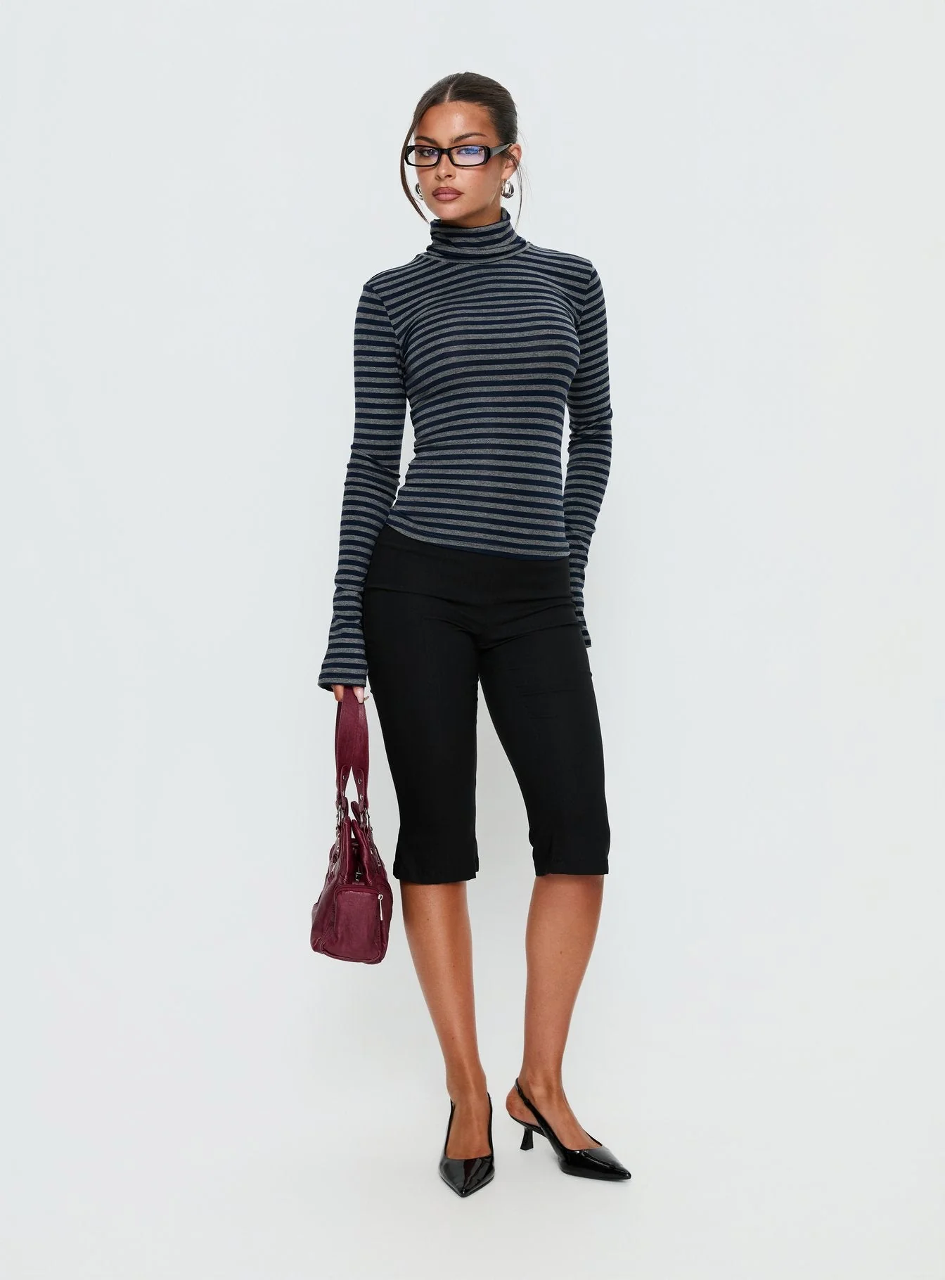 Temika Long Sleeve Backless Top Navy Stripe - Image 3