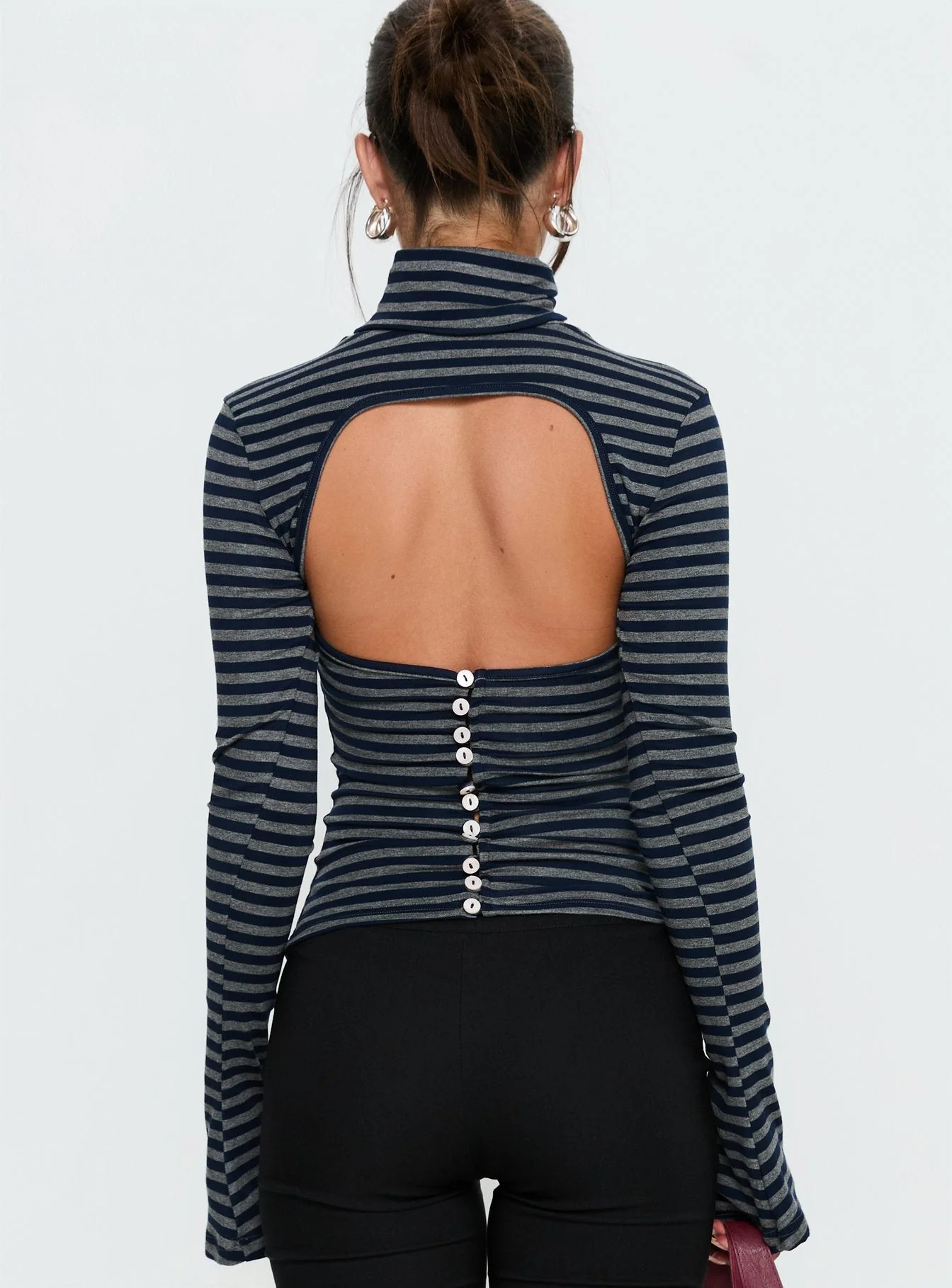 Temika Long Sleeve Backless Top Navy Stripe - Image 5