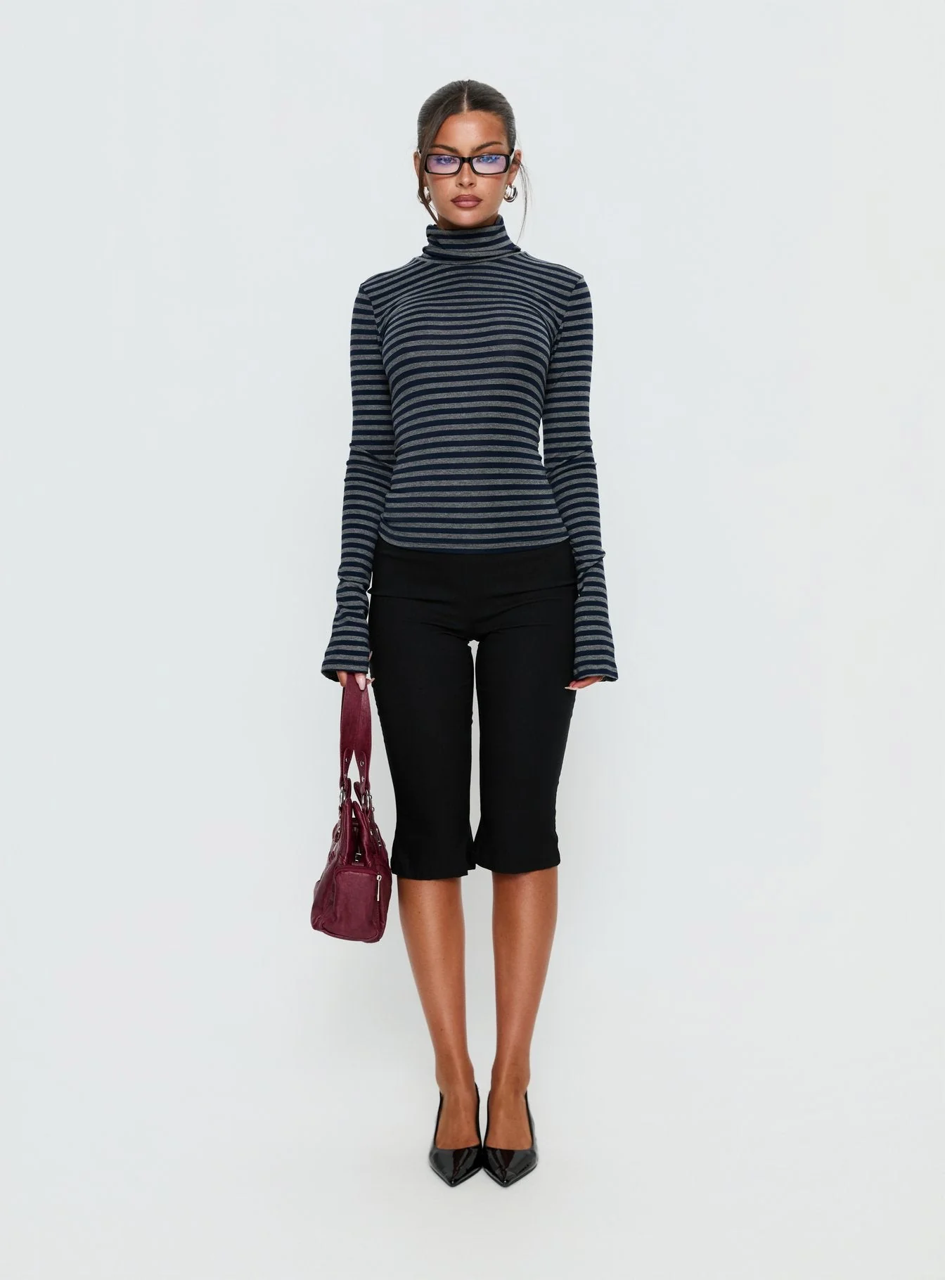 Temika Long Sleeve Backless Top Navy Stripe - Image 7