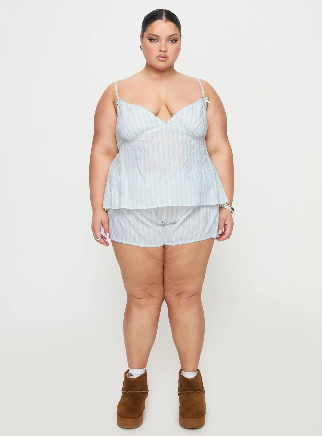 Tenderness Lace Sleep Set Blue / White Stripe Curve - Image 10