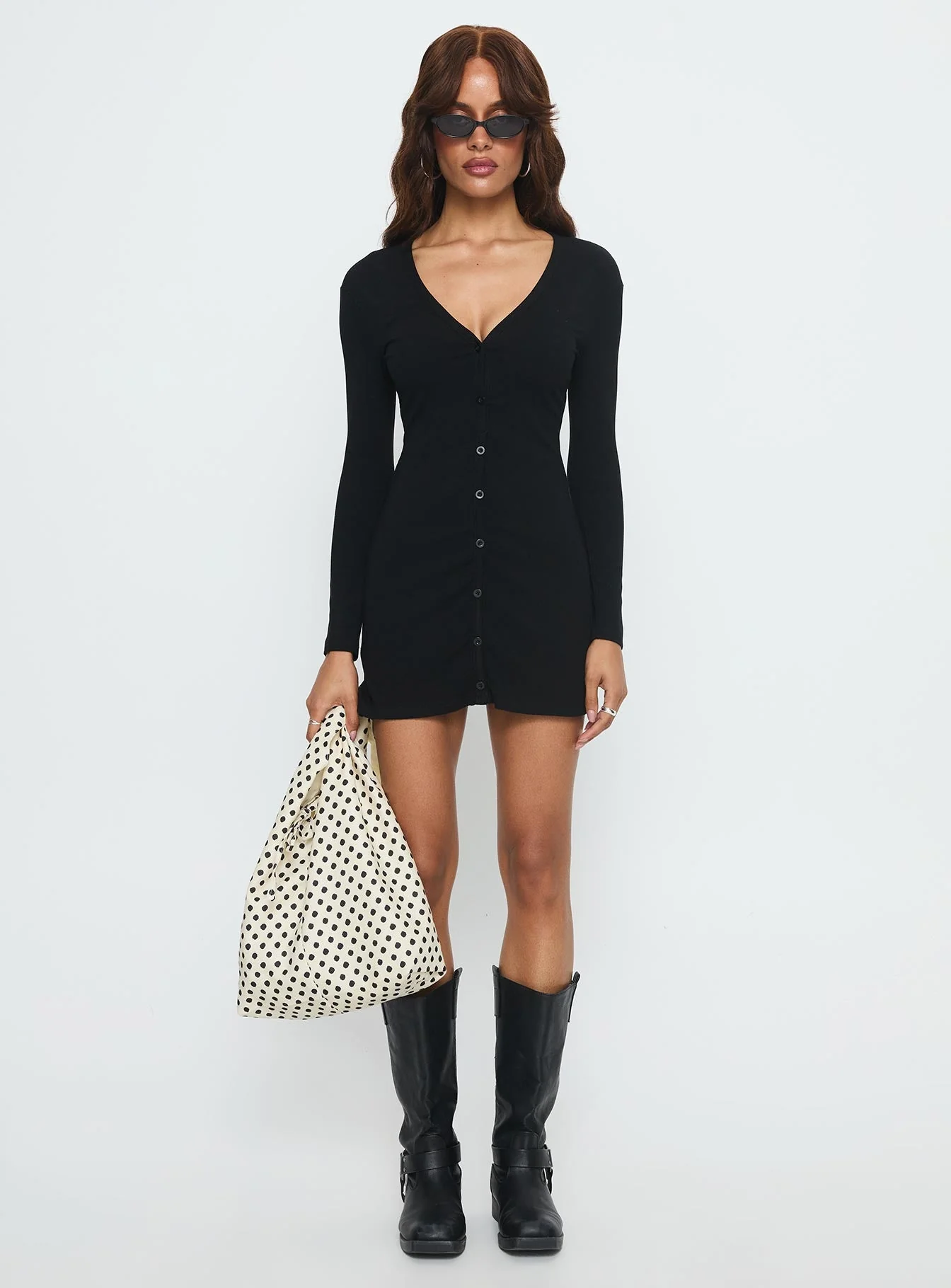 Tereza Long Sleeve Jersey Mini Dress Black - Image 6