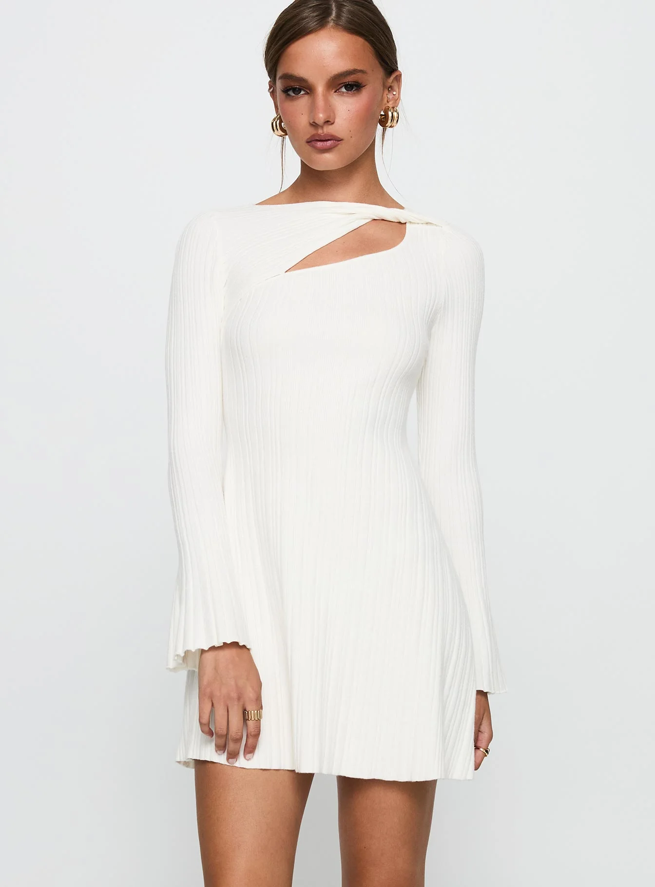 Terraces Long Sleeve Mini Dress White - Image 2