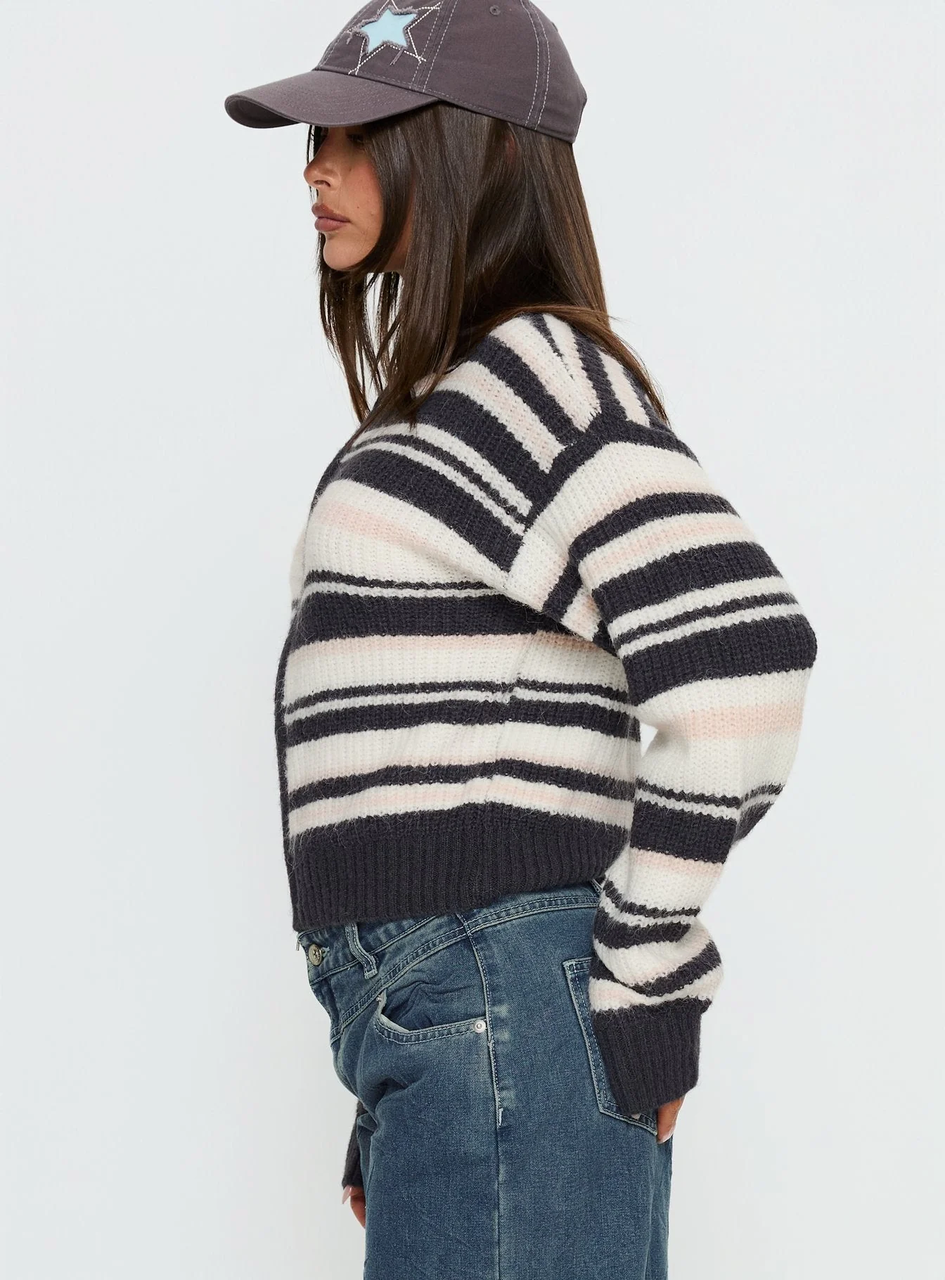 Tetra Zip Through Knit Sweater Pink Stripe - Image 3