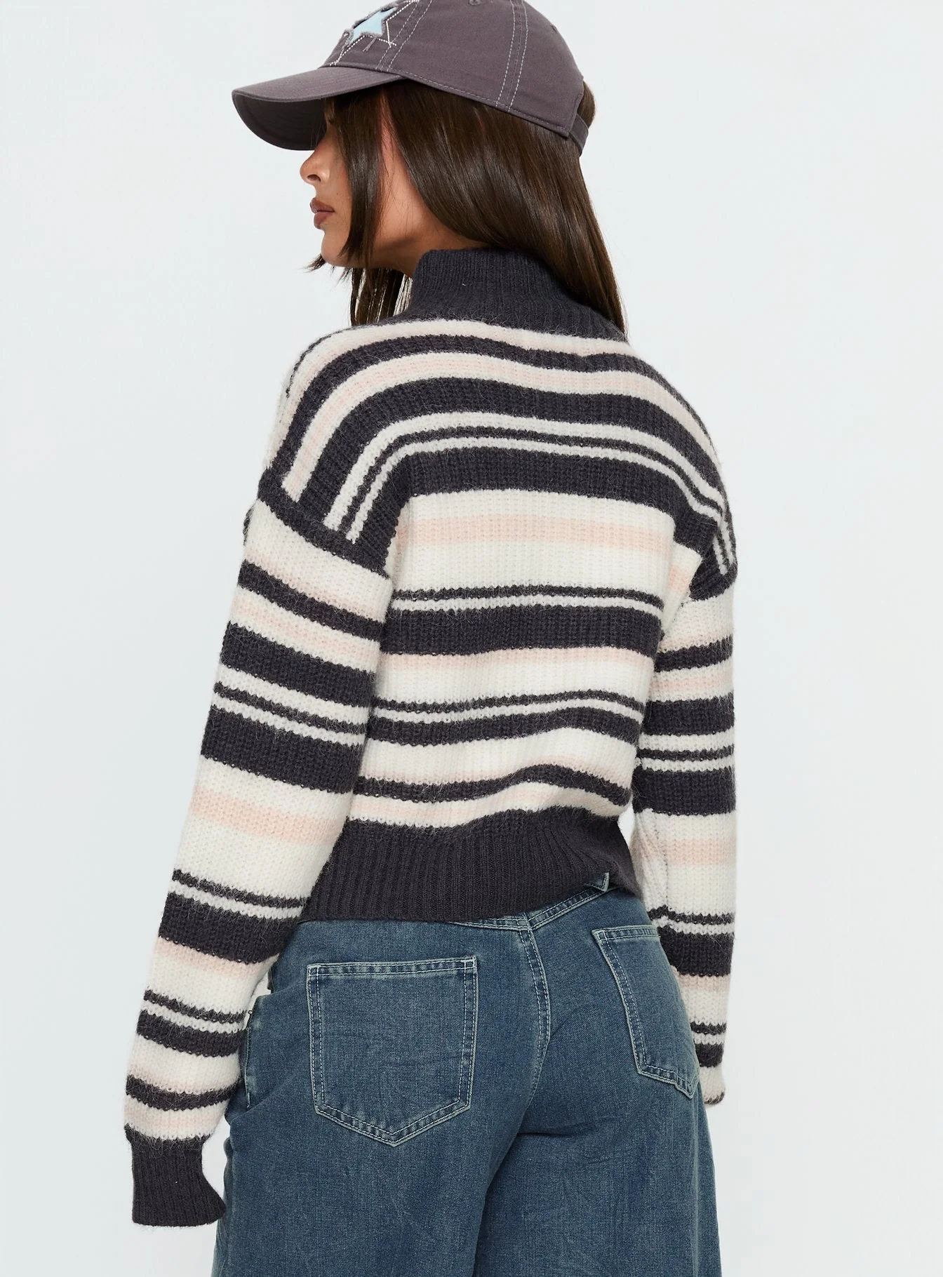 Tetra Zip Through Knit Sweater Pink Stripe - Image 4