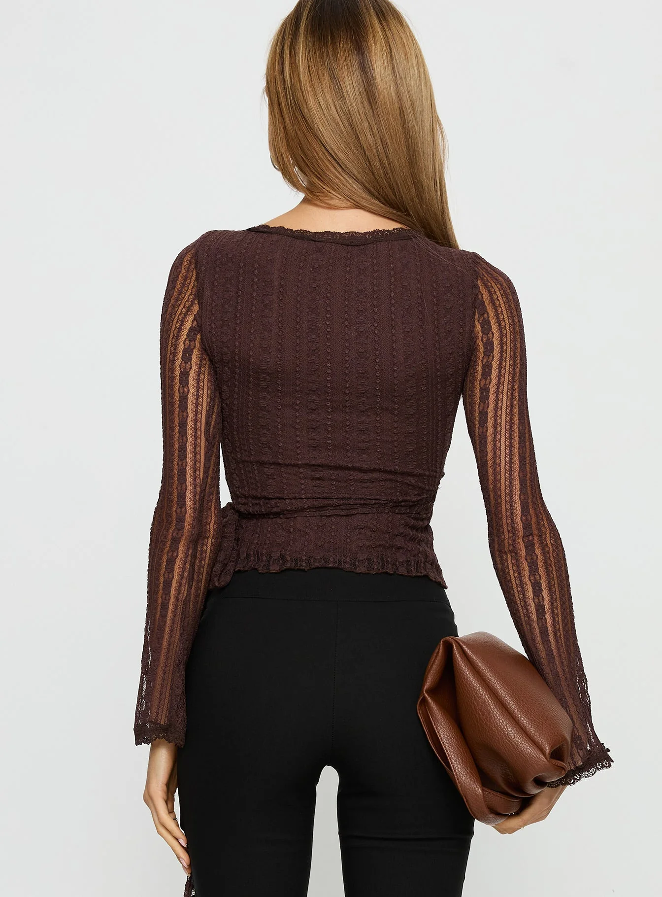 Tevon Wrap Long Sleeve Top Brown - Image 5