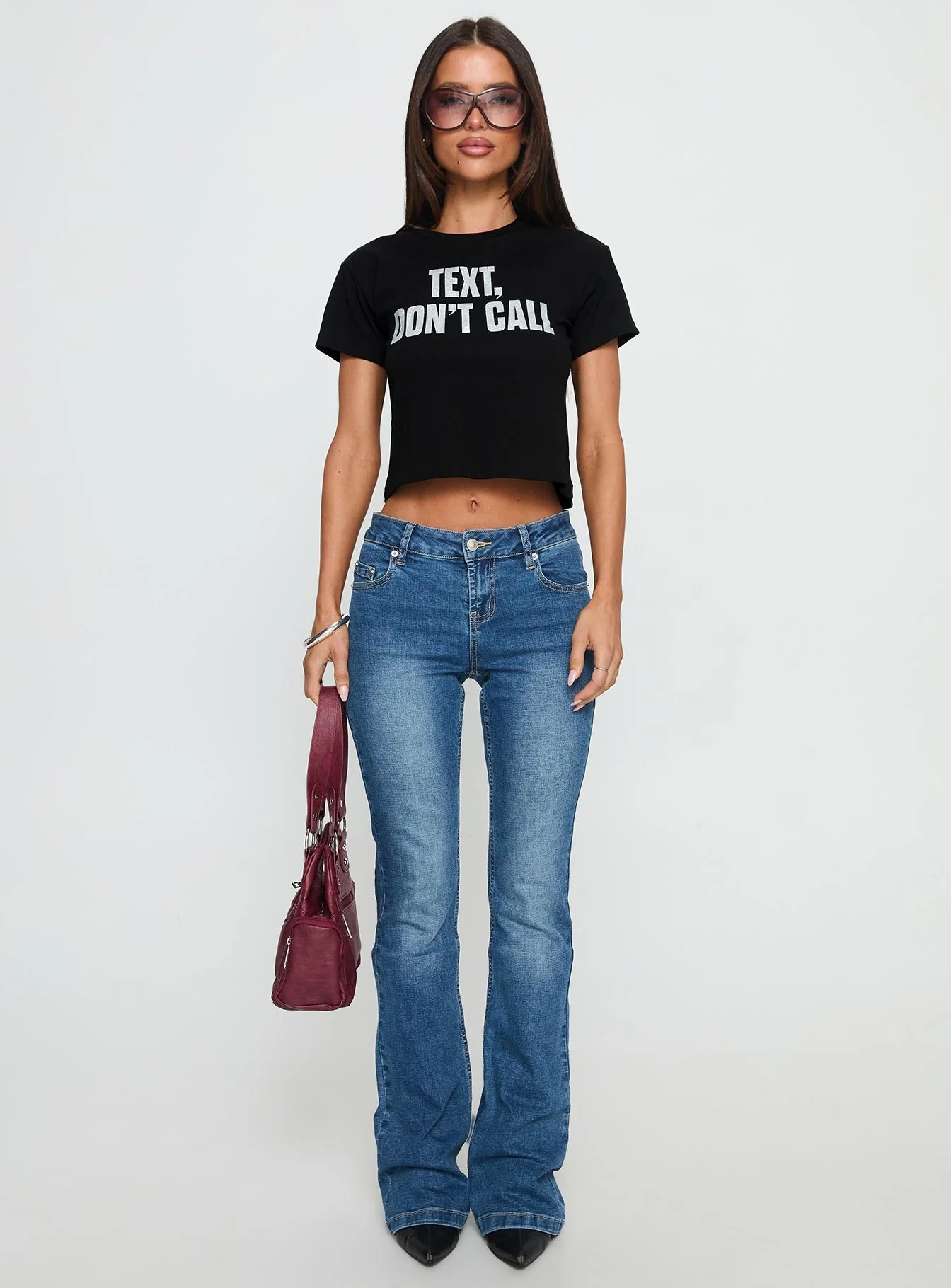 Text, Don't Call Shimmer Graphic Top Black - Image 7