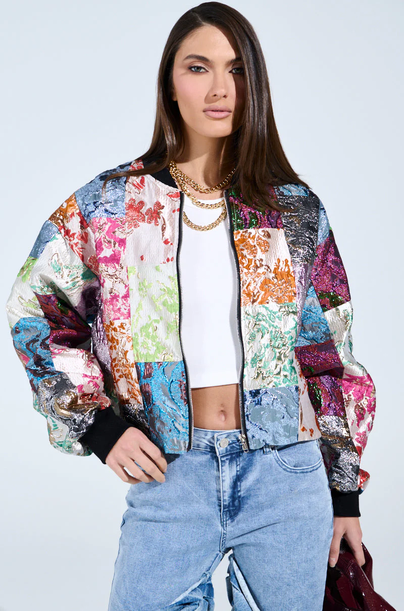 THAT GIRL PATCHWORK BROCADE BOMBER - Image 4