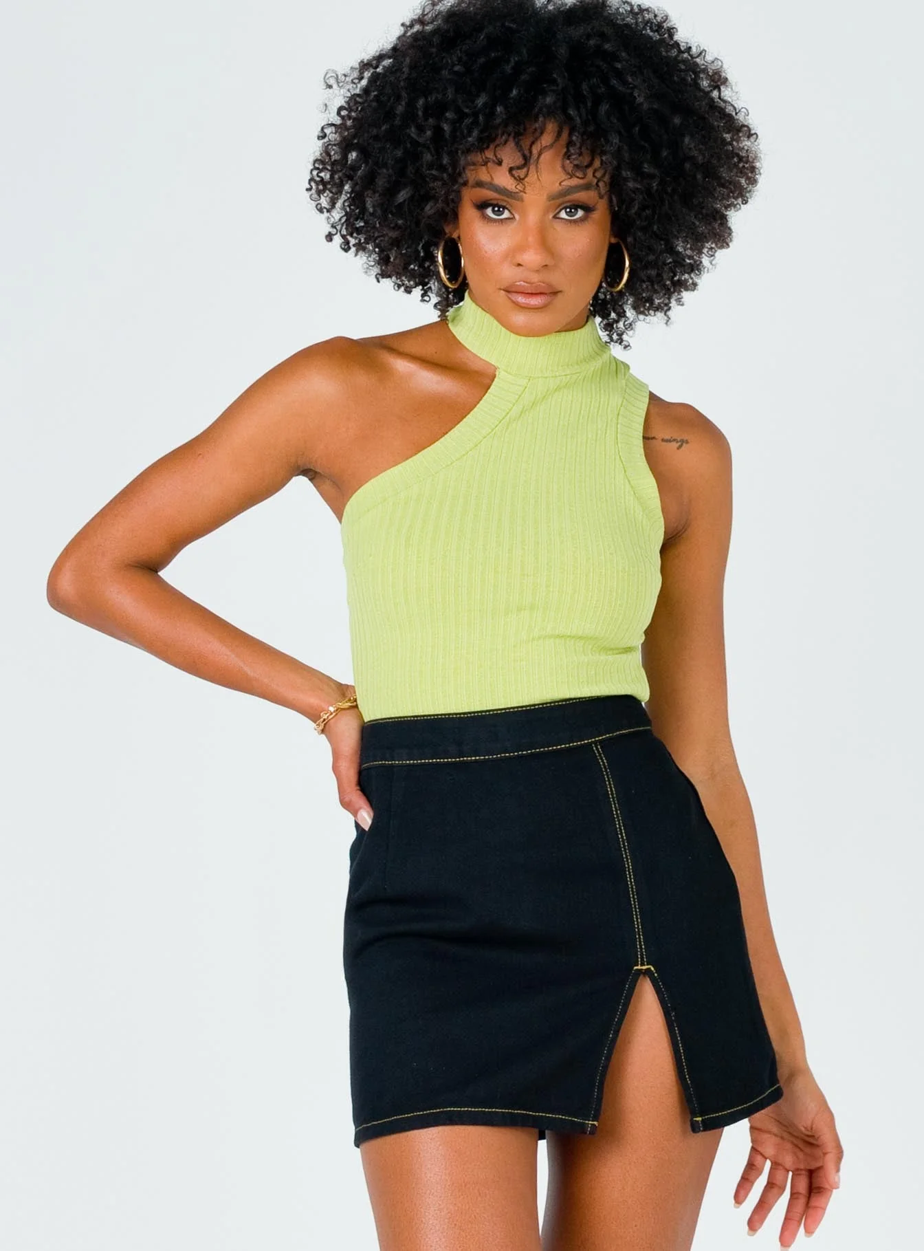 The Lola Mini Skirt Contrast Stitching Black - Image 3