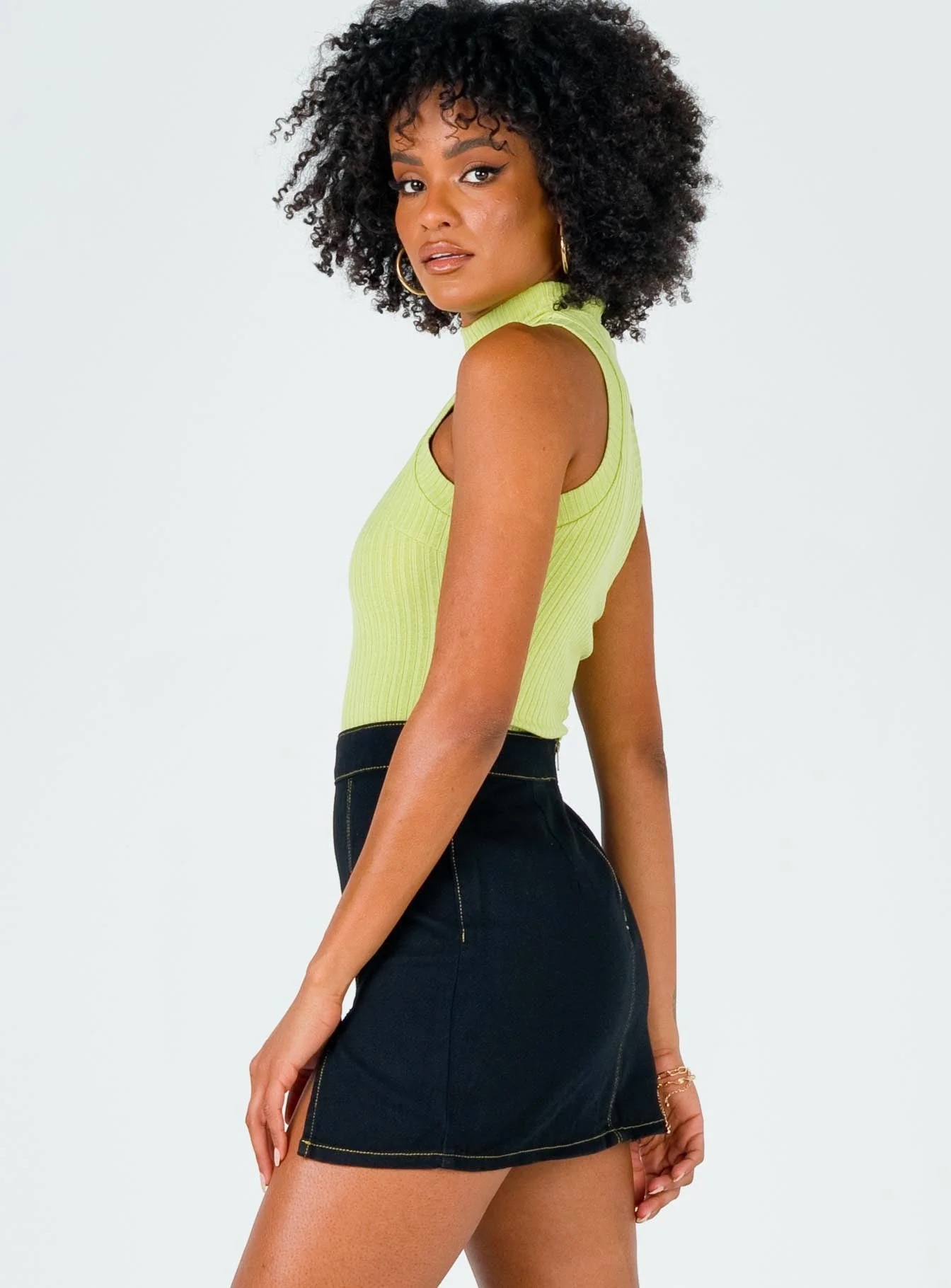 The Lola Mini Skirt Contrast Stitching Black - Image 5