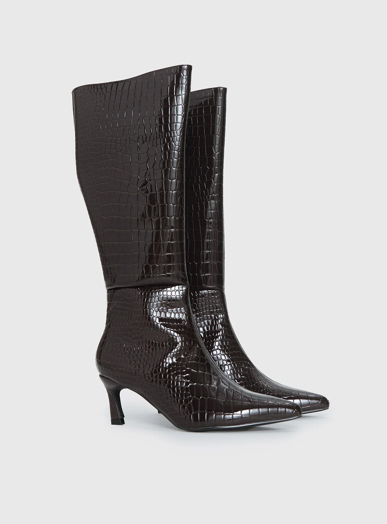 Therapy Dove Knee High Boots Chocolate Croc - Image 3