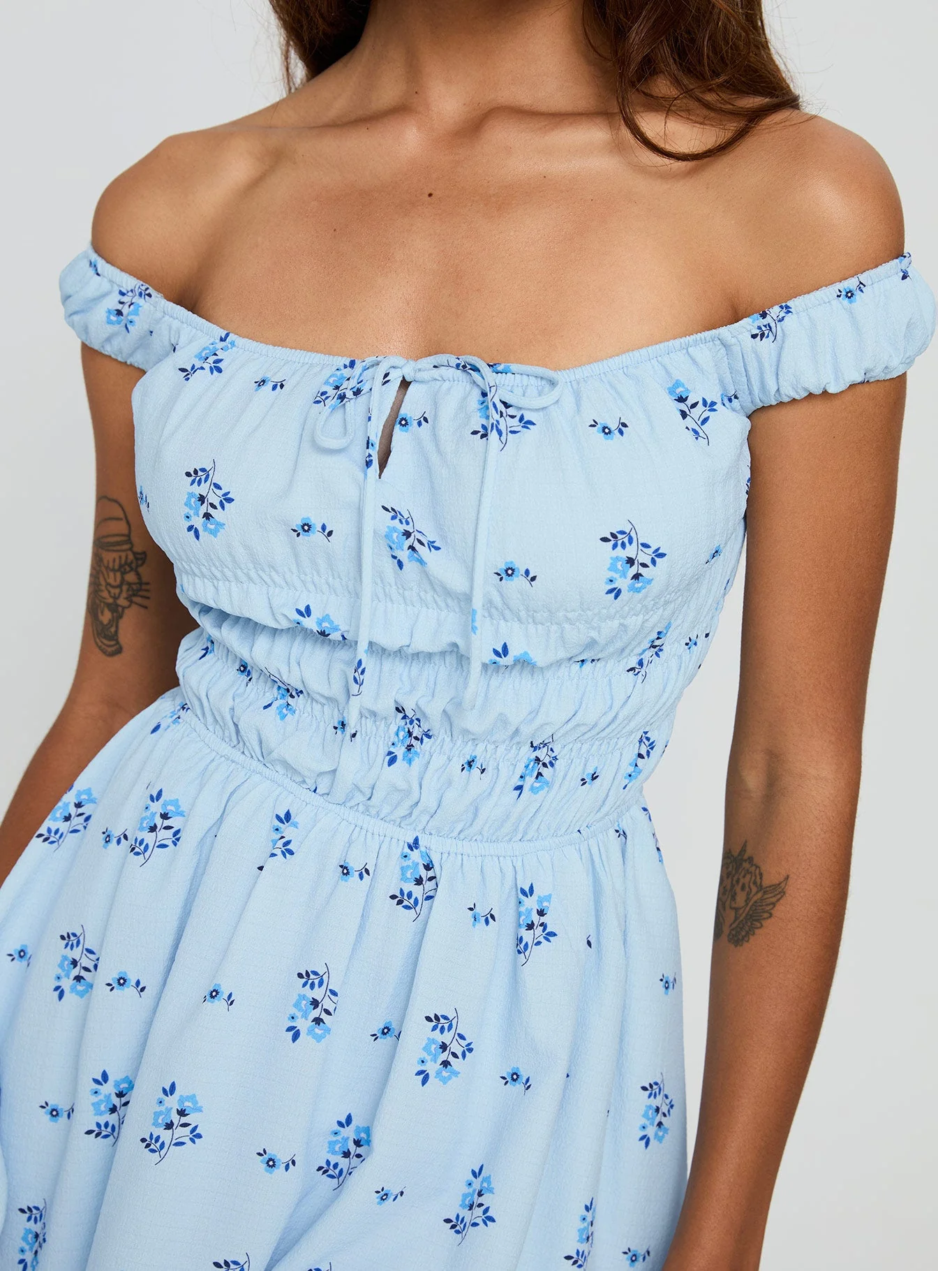 These Are The Days Shirred Mini Dress Blue Multi - Image 6