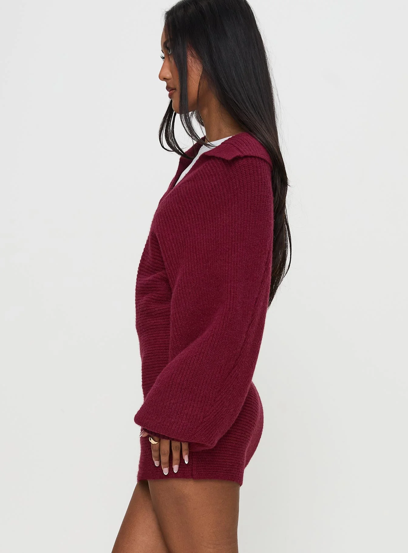 Thorelle Long Sleeve Knit Mini Dress Burgundy - Image 3