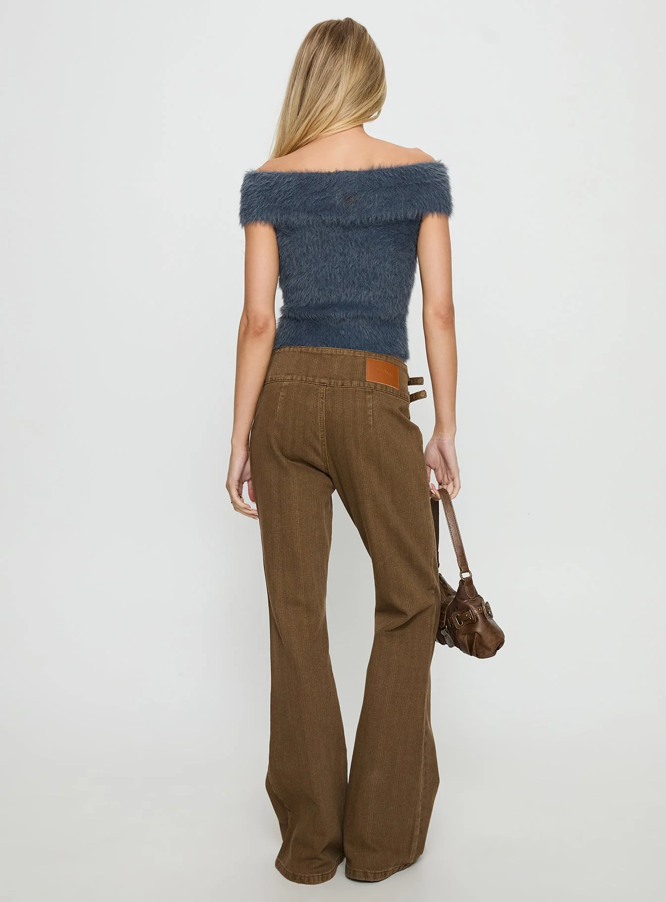 Thrill Ride Mid Rise Flare Jeans Washed Brown - Image 5