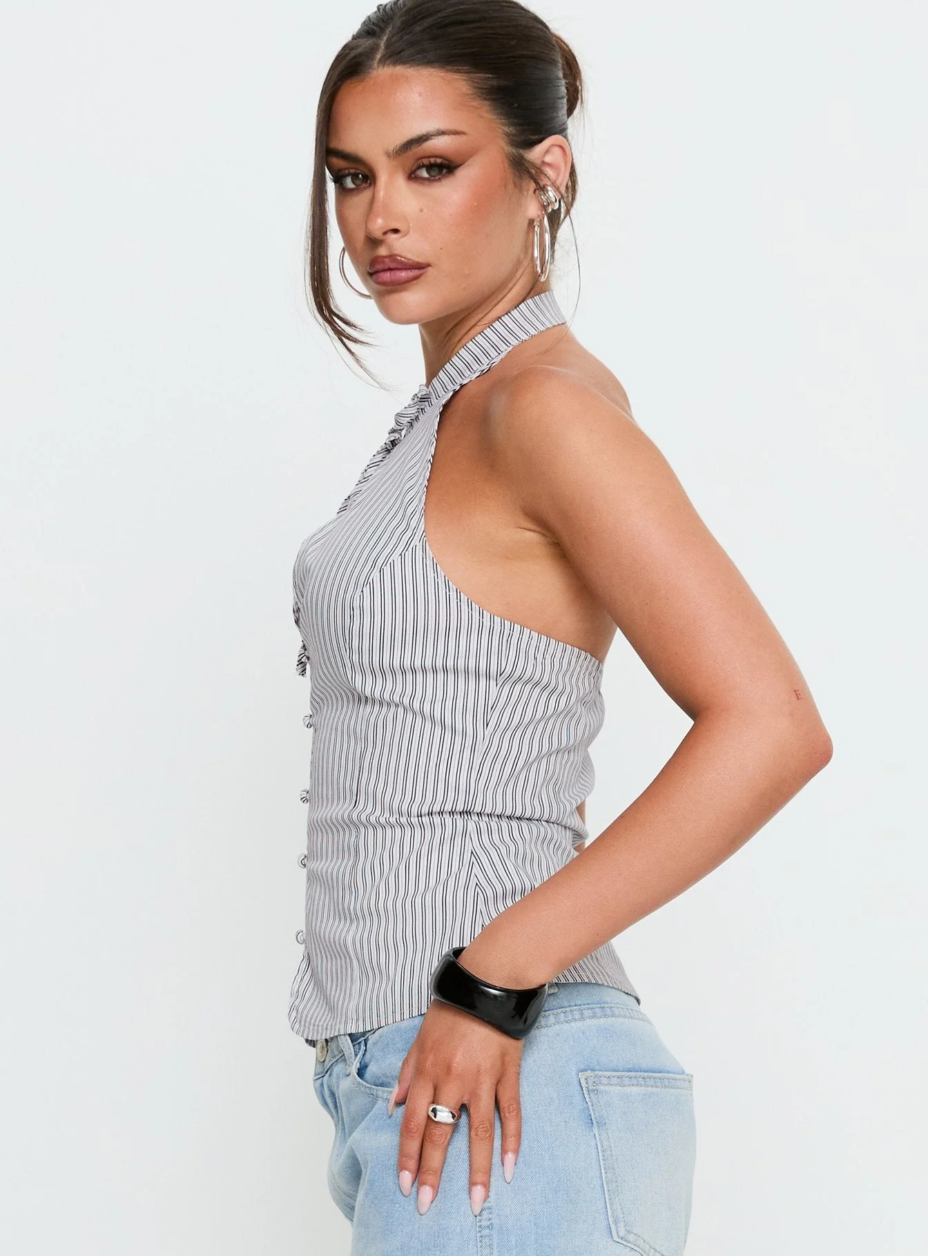 Tiarra Keyhole Sleeveless Top White Stripe - Image 3