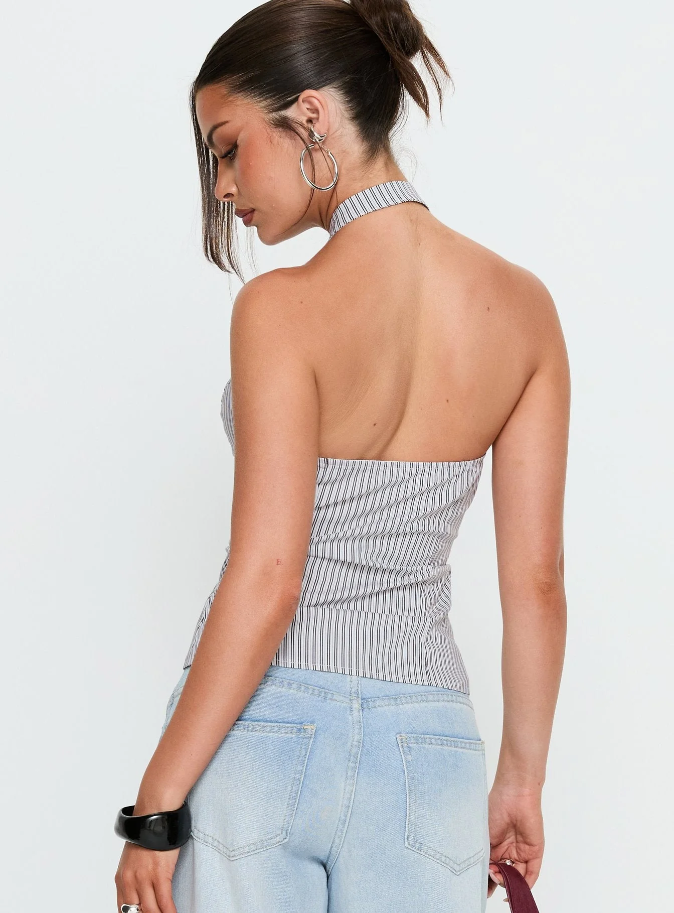 Tiarra Keyhole Sleeveless Top White Stripe - Image 4