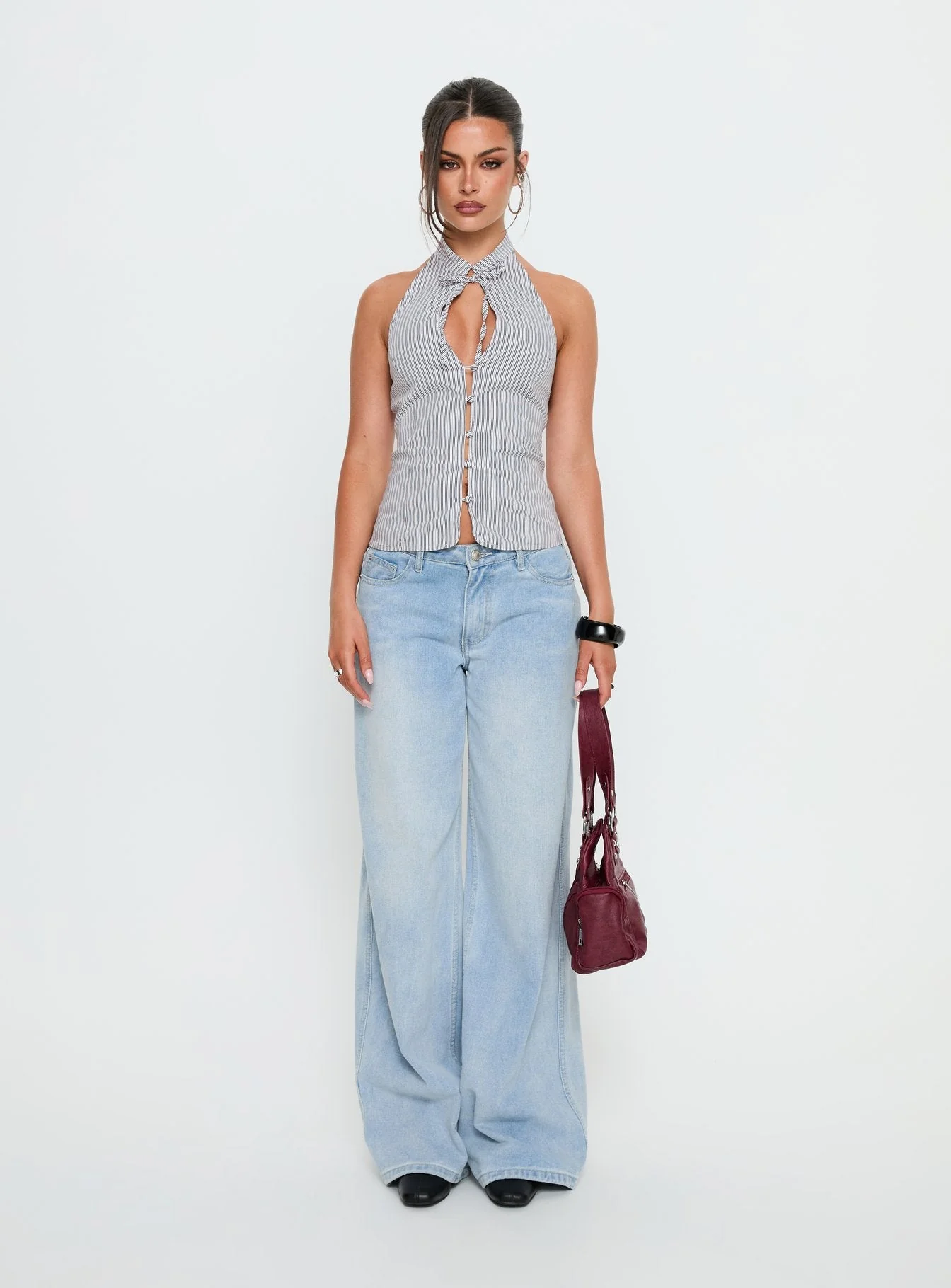 Tiarra Keyhole Sleeveless Top White Stripe - Image 6