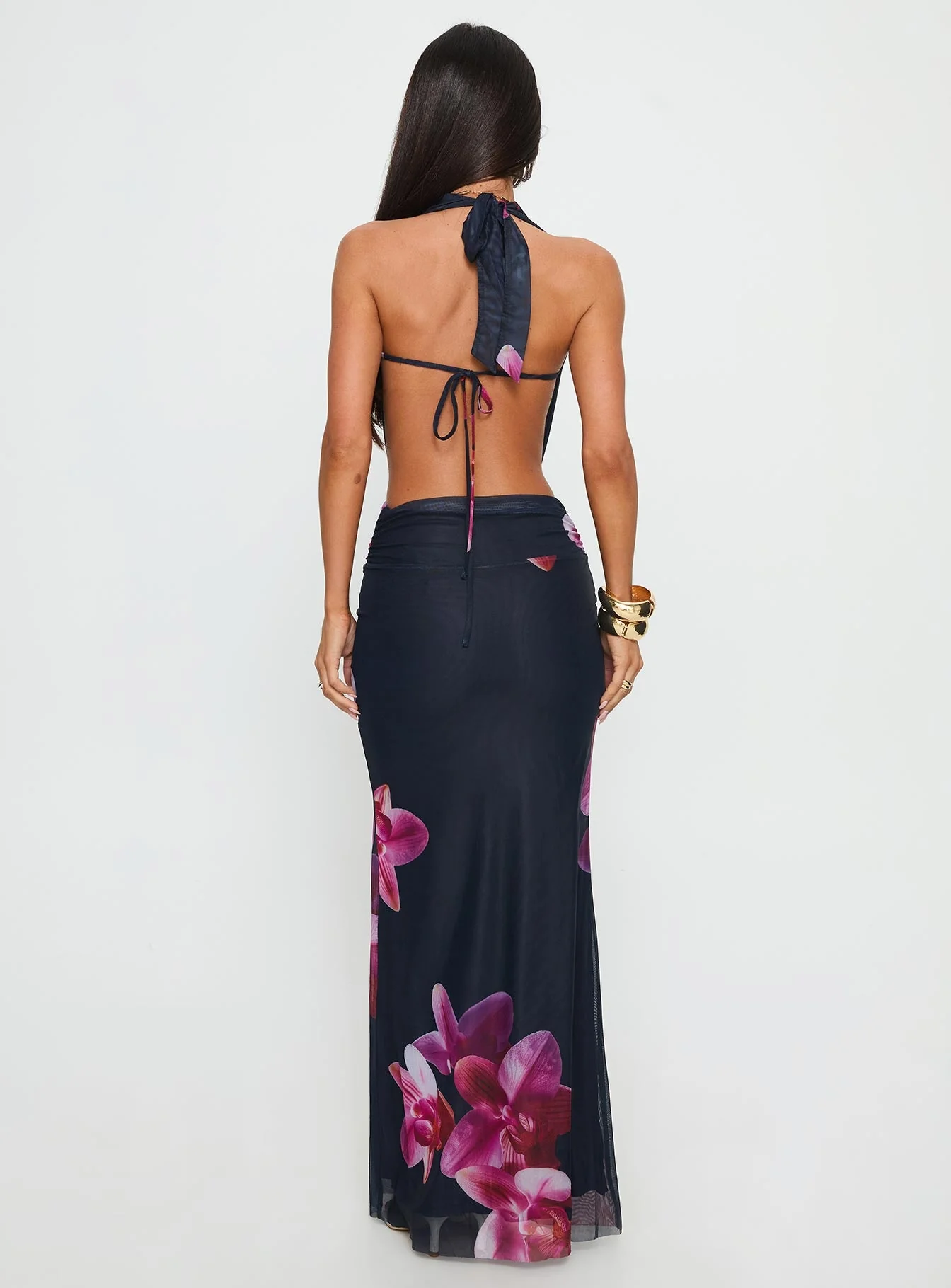 Tigress Halter Maxi Dress Navy Floral - Image 5