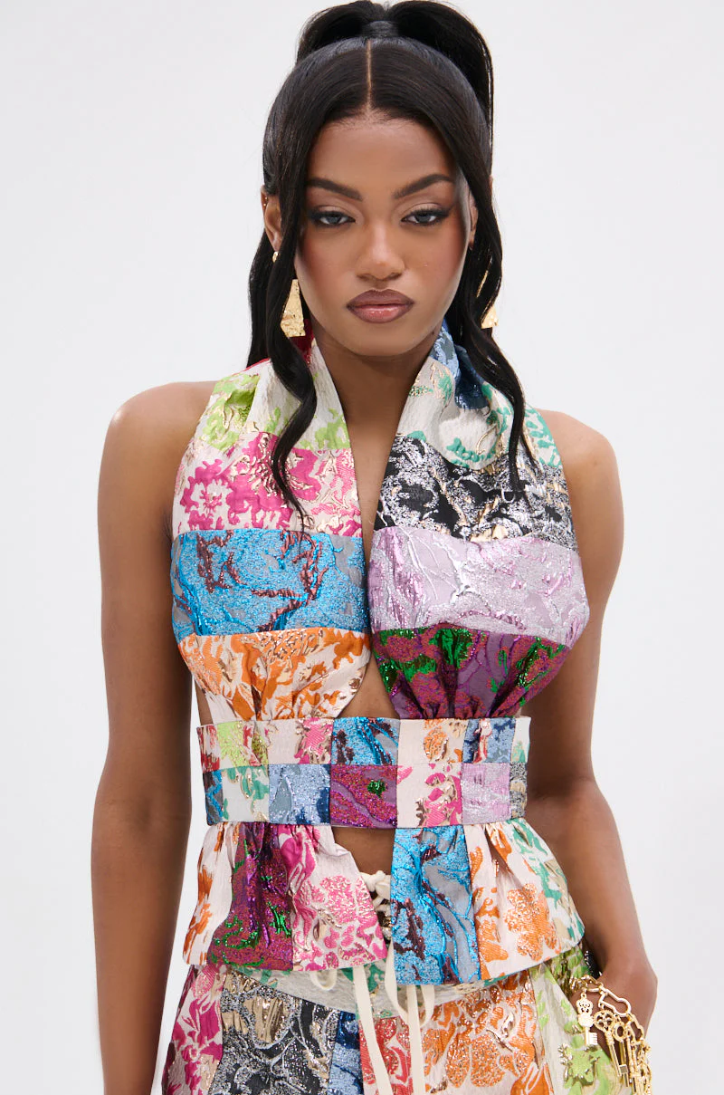 MIXED FEELINGS BROCADE HALTER BLOUSE - Image 2