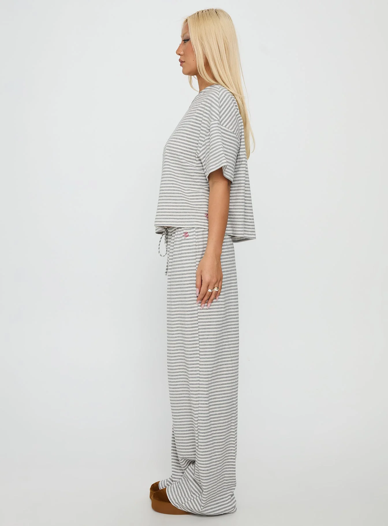 Tobie Off Shoulder Sleep Set Grey Stripe - Image 4