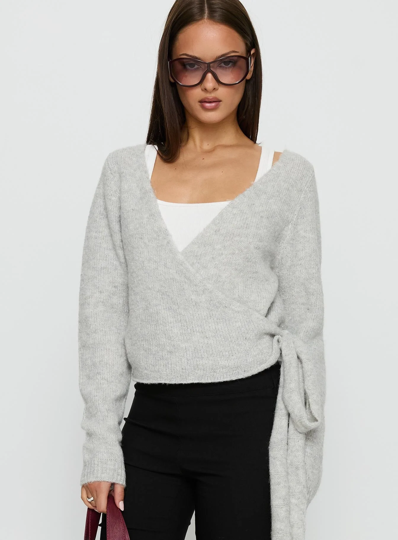 Tonee Wrap Knit Cardigan Grey - Image 2