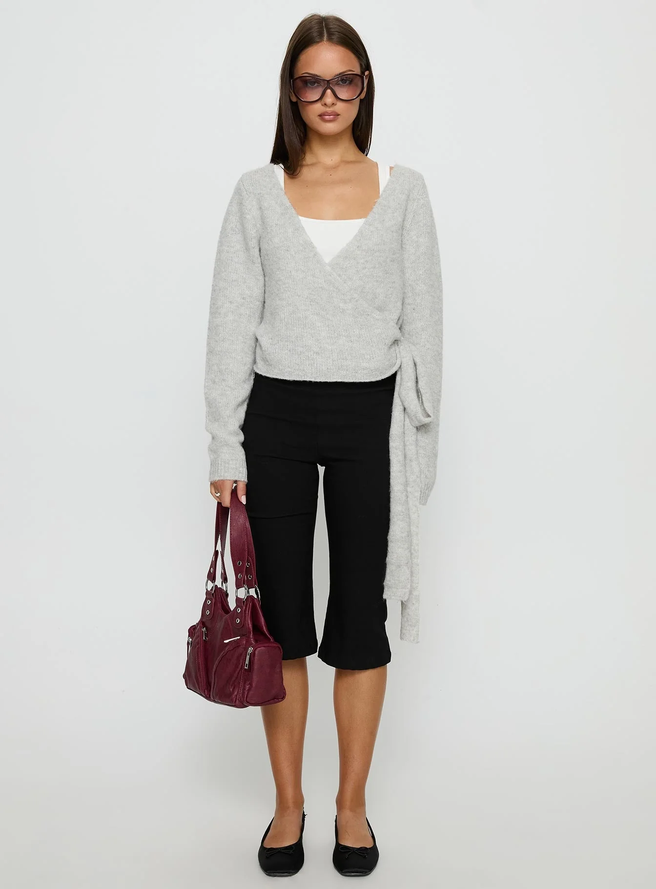 Tonee Wrap Knit Cardigan Grey - Image 7