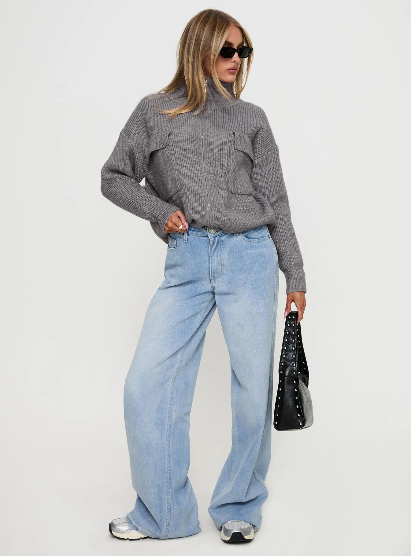 Too Busy Zip Up Sweater Grey - Image 3