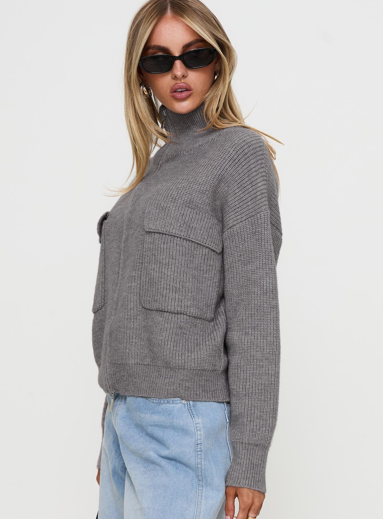 Too Busy Zip Up Sweater Grey - Image 4
