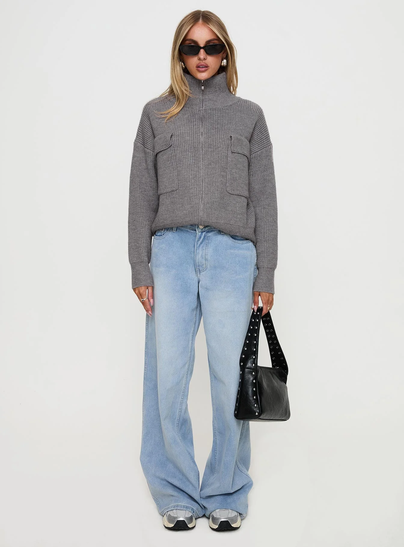 Too Busy Zip Up Sweater Grey - Image 7