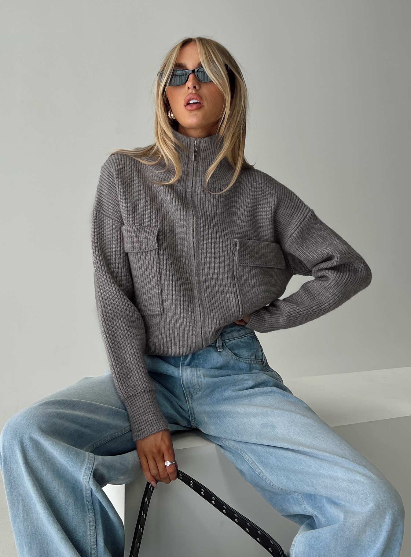 Too Busy Zip Up Sweater Grey - Image 8