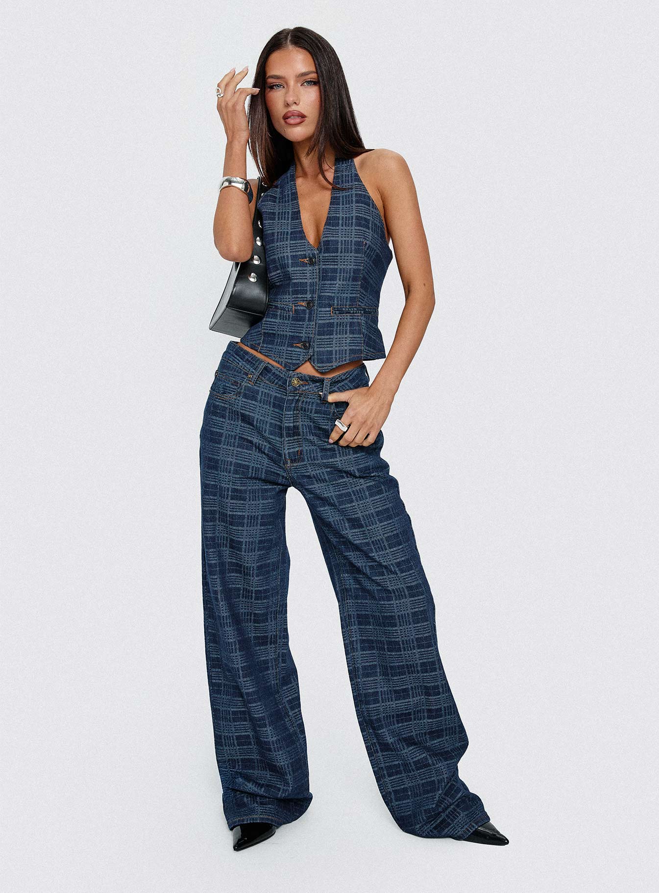Top Model Low Rise Straight Leg Jeans Indigo Plaid - Image 8