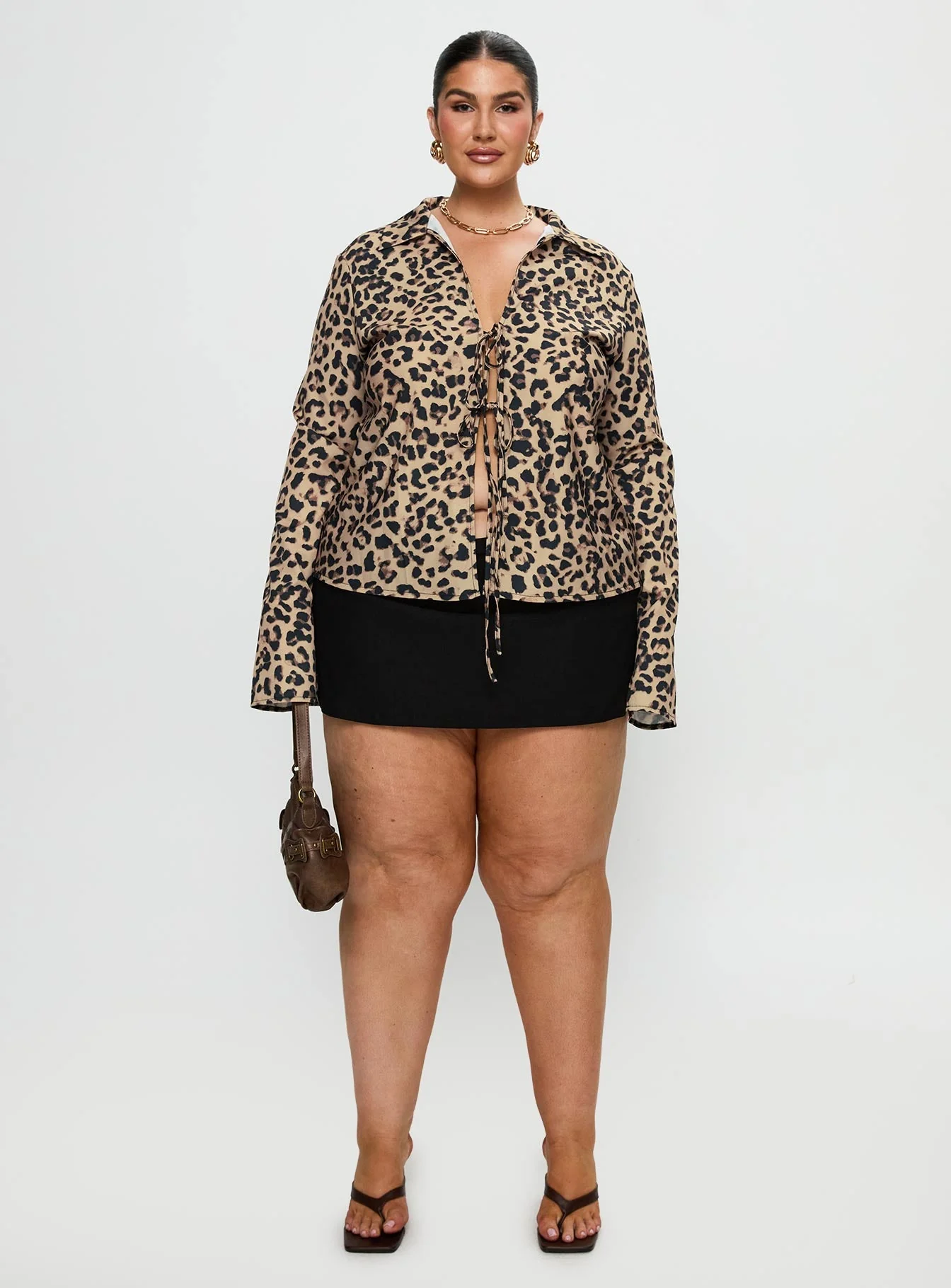 Toriah Long Sleeve Tie Up Top Leopard Curve - Image 7