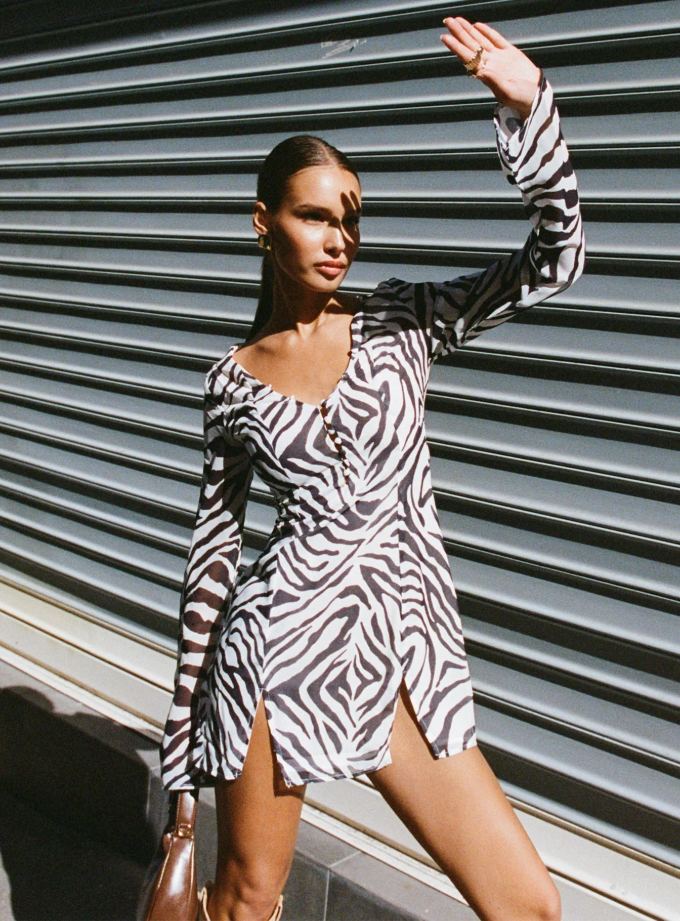 Trevino Long Sleeve Mini Dress Black / White - Image 6