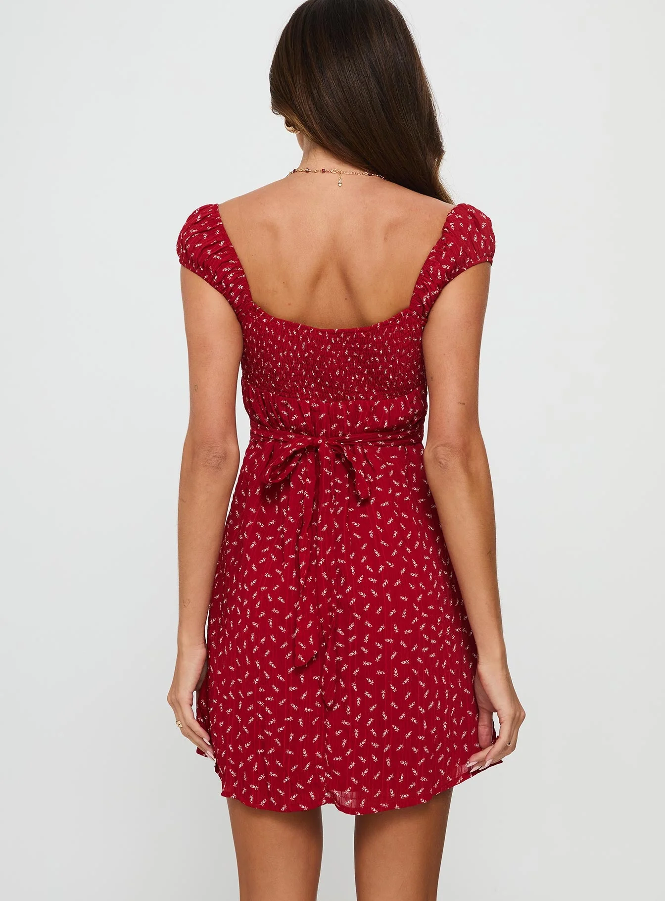 Tricia Cap Sleeve Mini Dress Red Floral - Image 4