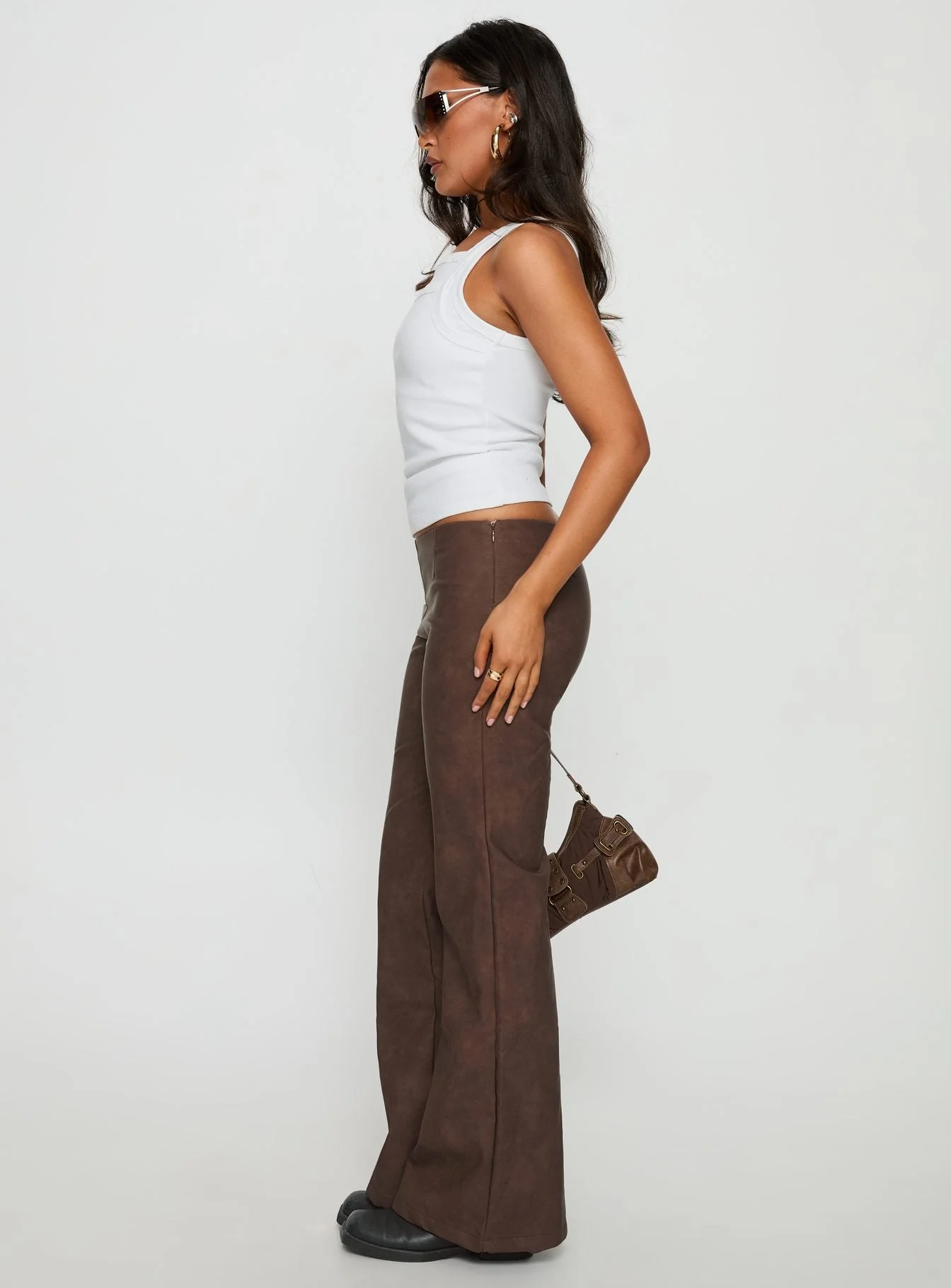 Trickrider Tie Side Faux Leather Pants Chocolate - Image 4
