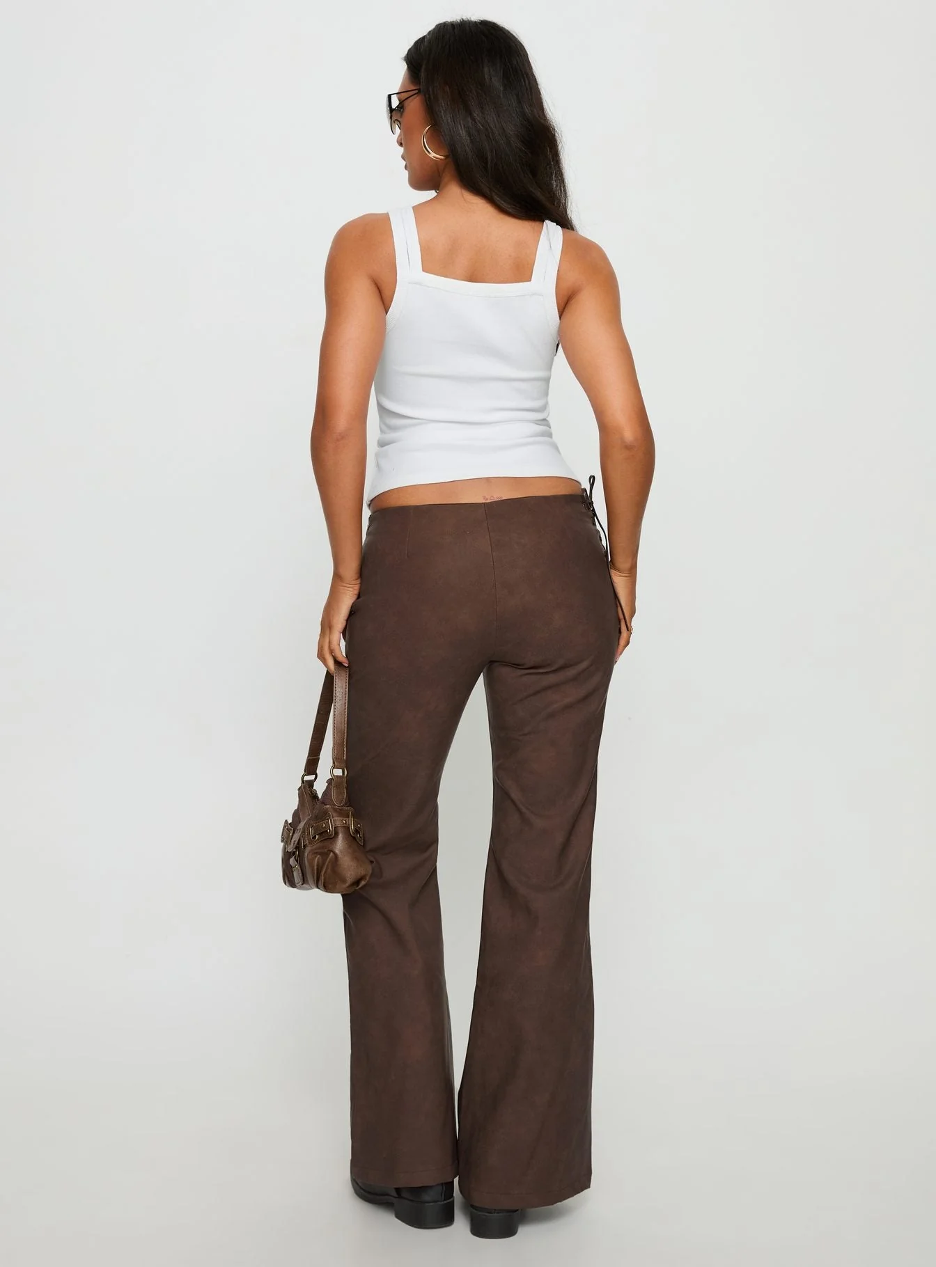 Trickrider Tie Side Faux Leather Pants Chocolate - Image 5