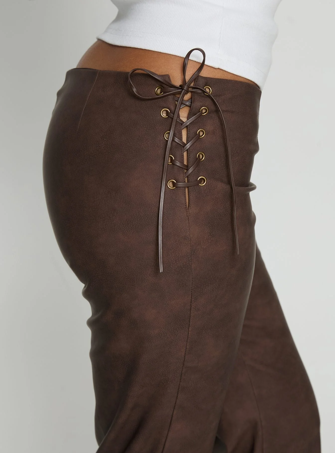 Trickrider Tie Side Faux Leather Pants Chocolate - Image 6