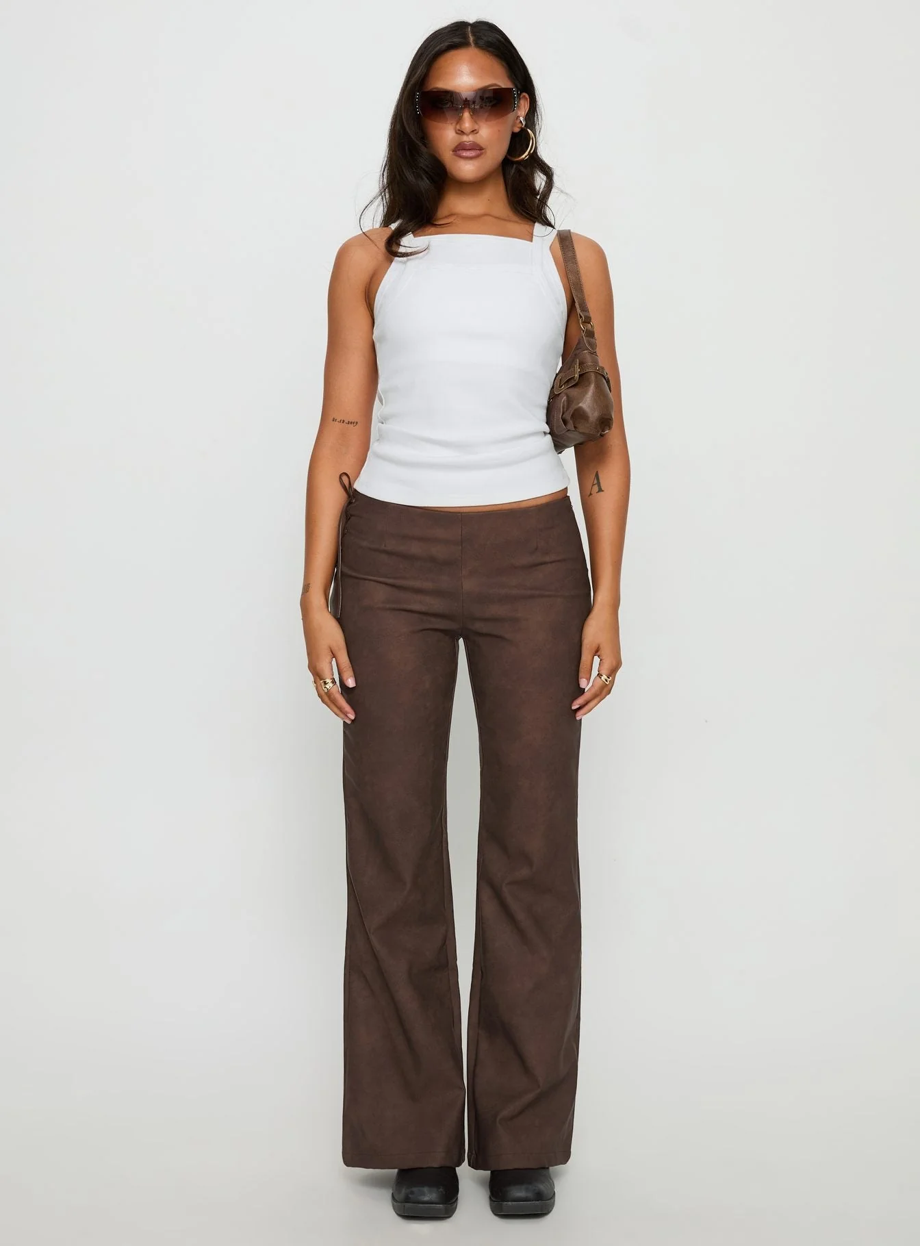 Trickrider Tie Side Faux Leather Pants Chocolate - Image 7