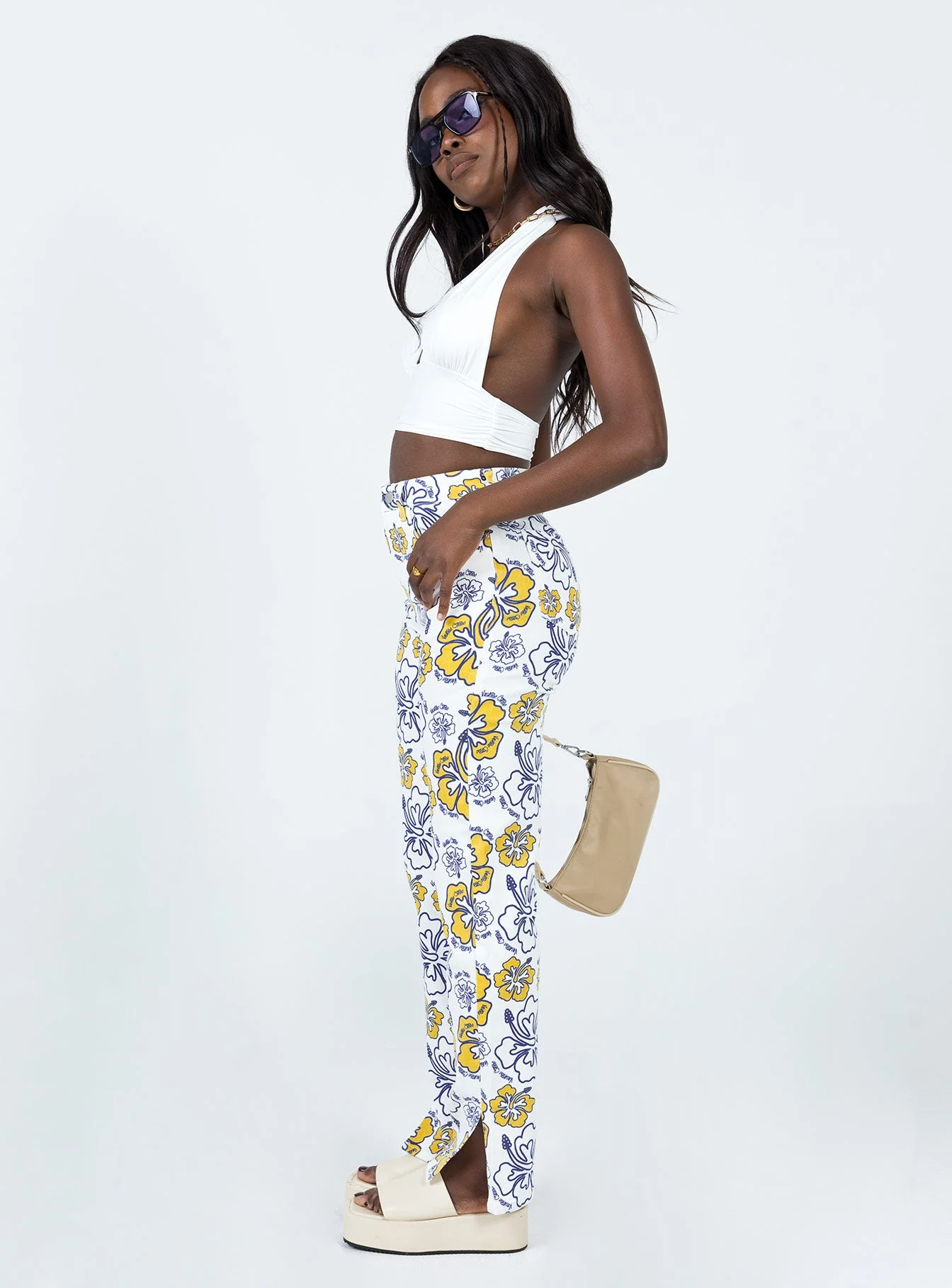 Tropical Dreams High Rise Straight Leg Denim Jeans Off White - Image 3