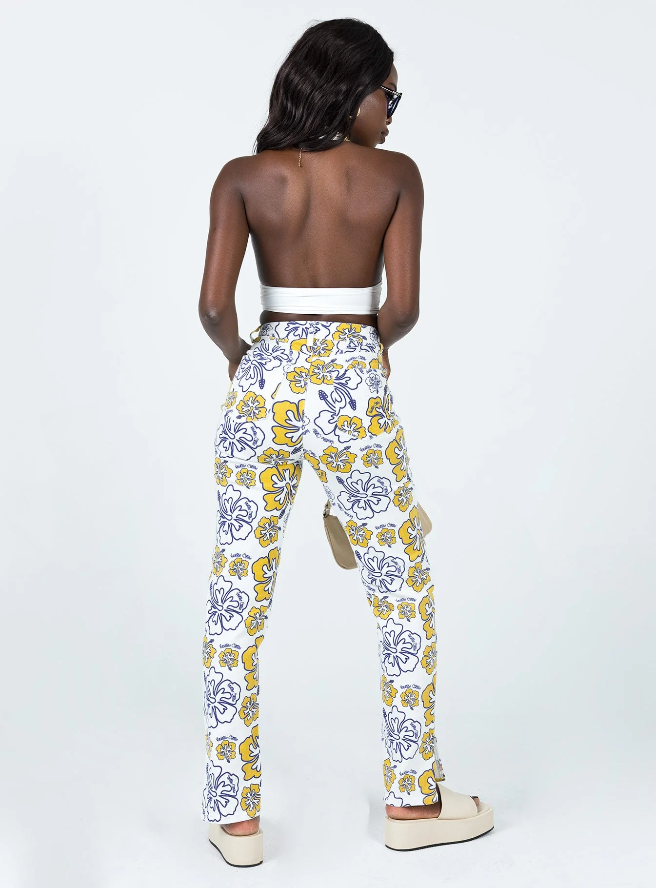 Tropical Dreams High Rise Straight Leg Denim Jeans Off White - Image 4