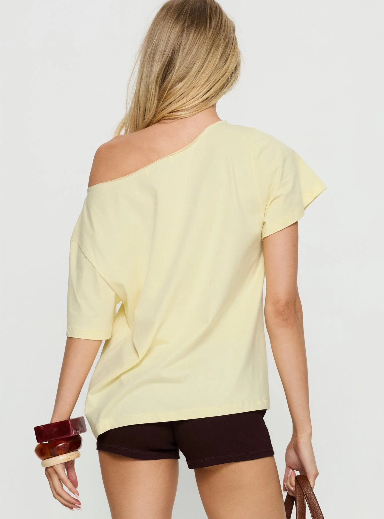 Tropical Islands Off Shoulder Graphic Tee Yellow - Image 5