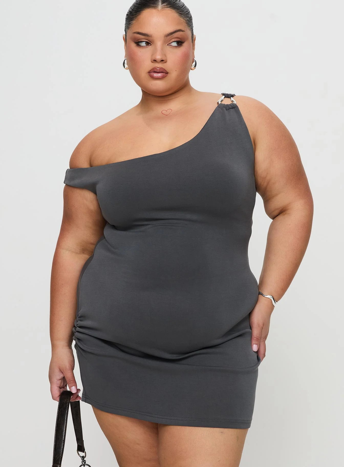 True Desires One Shoulder Mini Dress Grey - Image 11